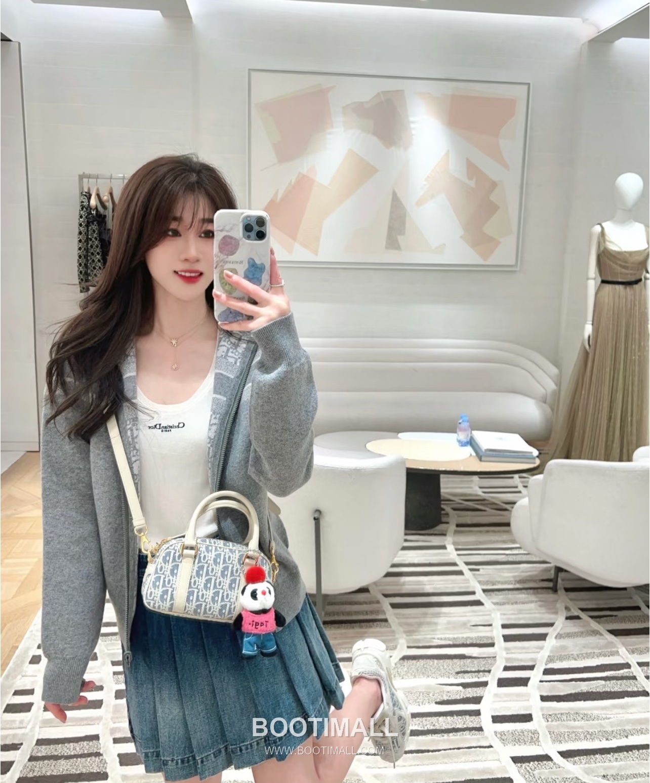 Dior D-Vibe Mini Bowling Raffia Cotton Denim Canvas Top Handle Crossbody Bag 디올 디바이브 미니 보울링 라피아 코튼 데님 블루 탑핸들 크로스백 2388 20.5cm 3