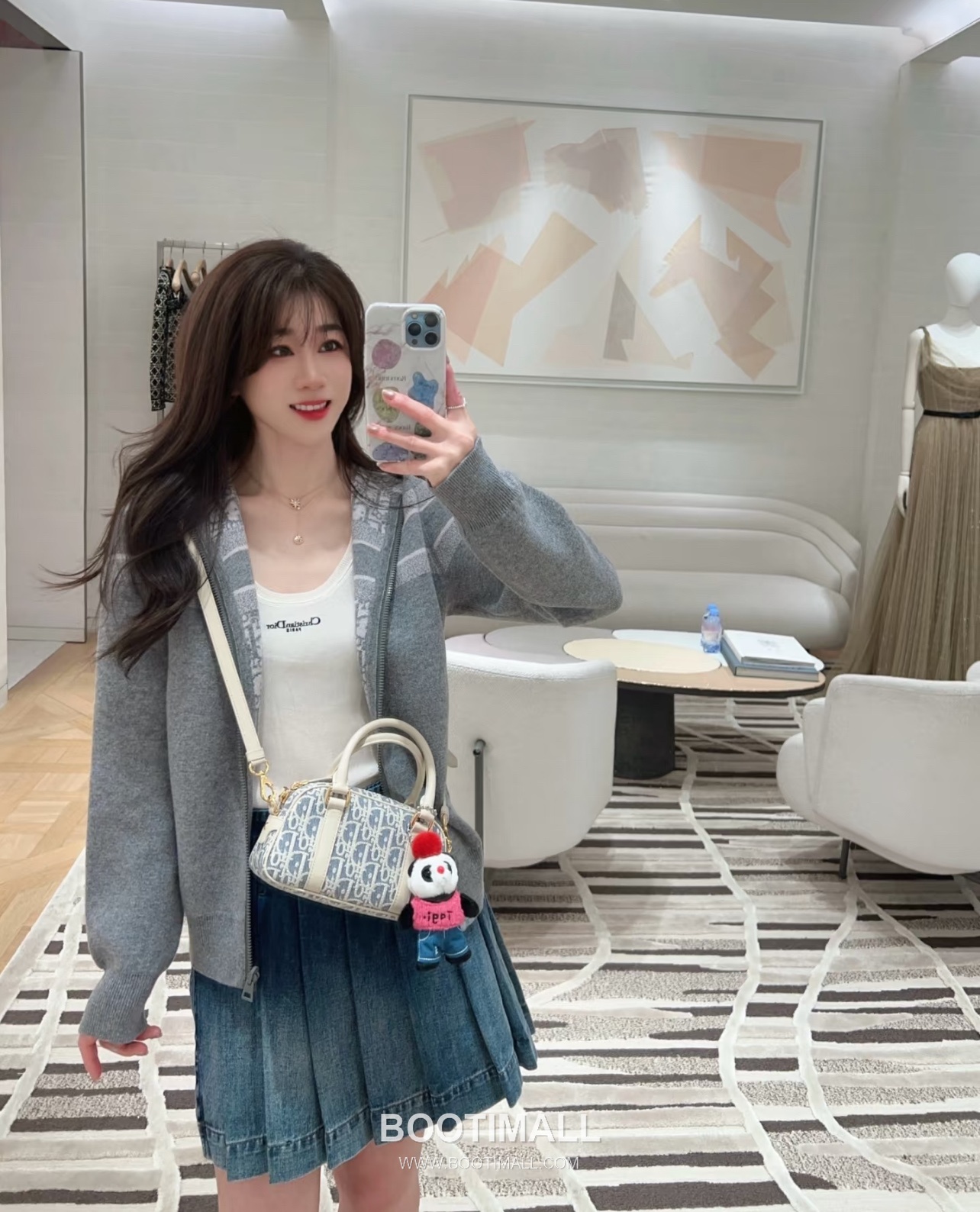 Dior D-Vibe Mini Bowling Raffia Cotton Denim Canvas Top Handle Crossbody Bag 디올 디바이브 미니 보울링 라피아 코튼 데님 블루 탑핸들 크로스백 2388 20.5cm 4