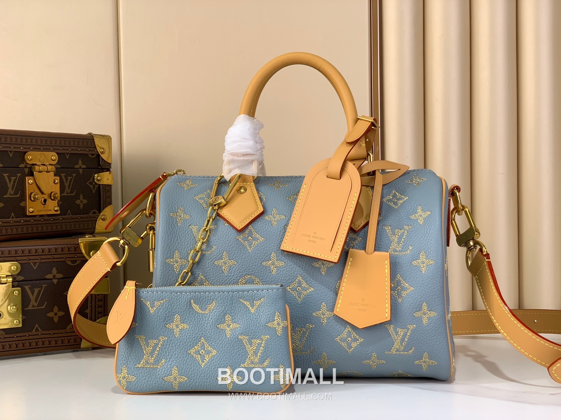 Louis Vuitton Speedy P9 Bandouliere Calfskin Leather Embroidery Top Handle Bag 루이비통 스피디 P9 반둘리에 카프스킨 블루 자수 탑핸들 크로스백 M28080 25cm 8