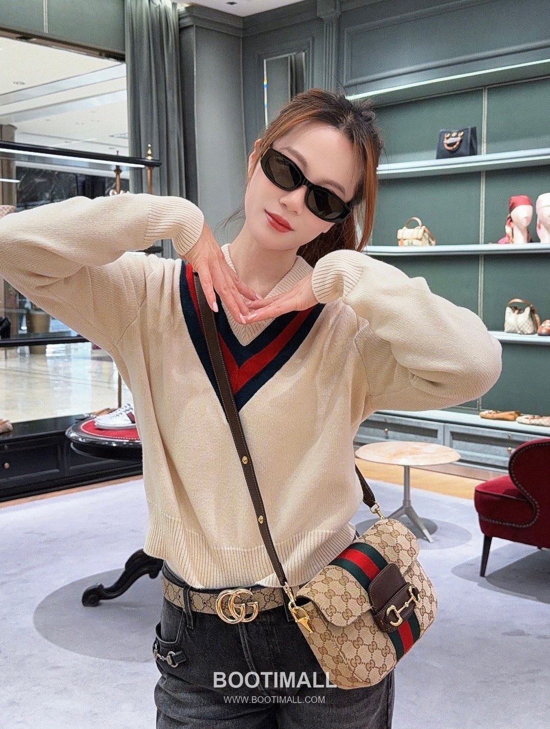 Gucci Horsebit 1955 GG Canvas Leather Trim Saddle Crossbody Bag 구찌 홀스빗 1955 GG 캔버스 베이지 크로스 새들백 866762 21cm 3