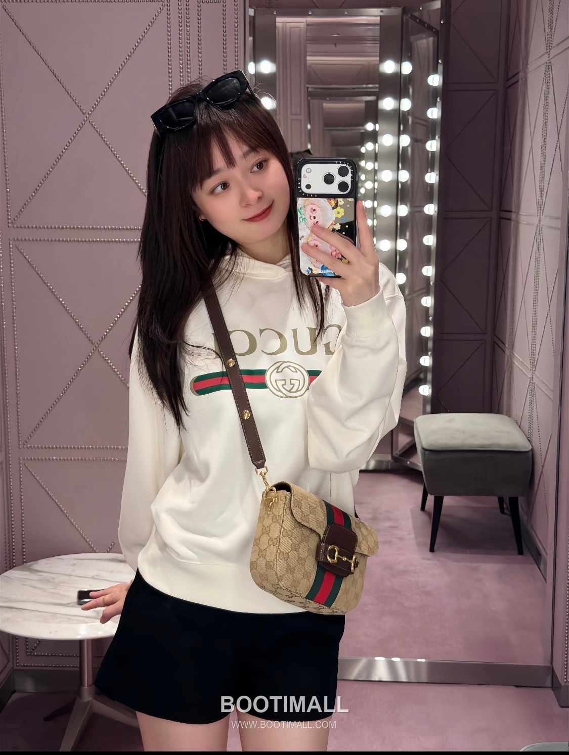 Gucci Horsebit 1955 GG Canvas Leather Trim Saddle Crossbody Bag 구찌 홀스빗 1955 GG 캔버스 베이지 크로스 새들백 866762 21cm 6