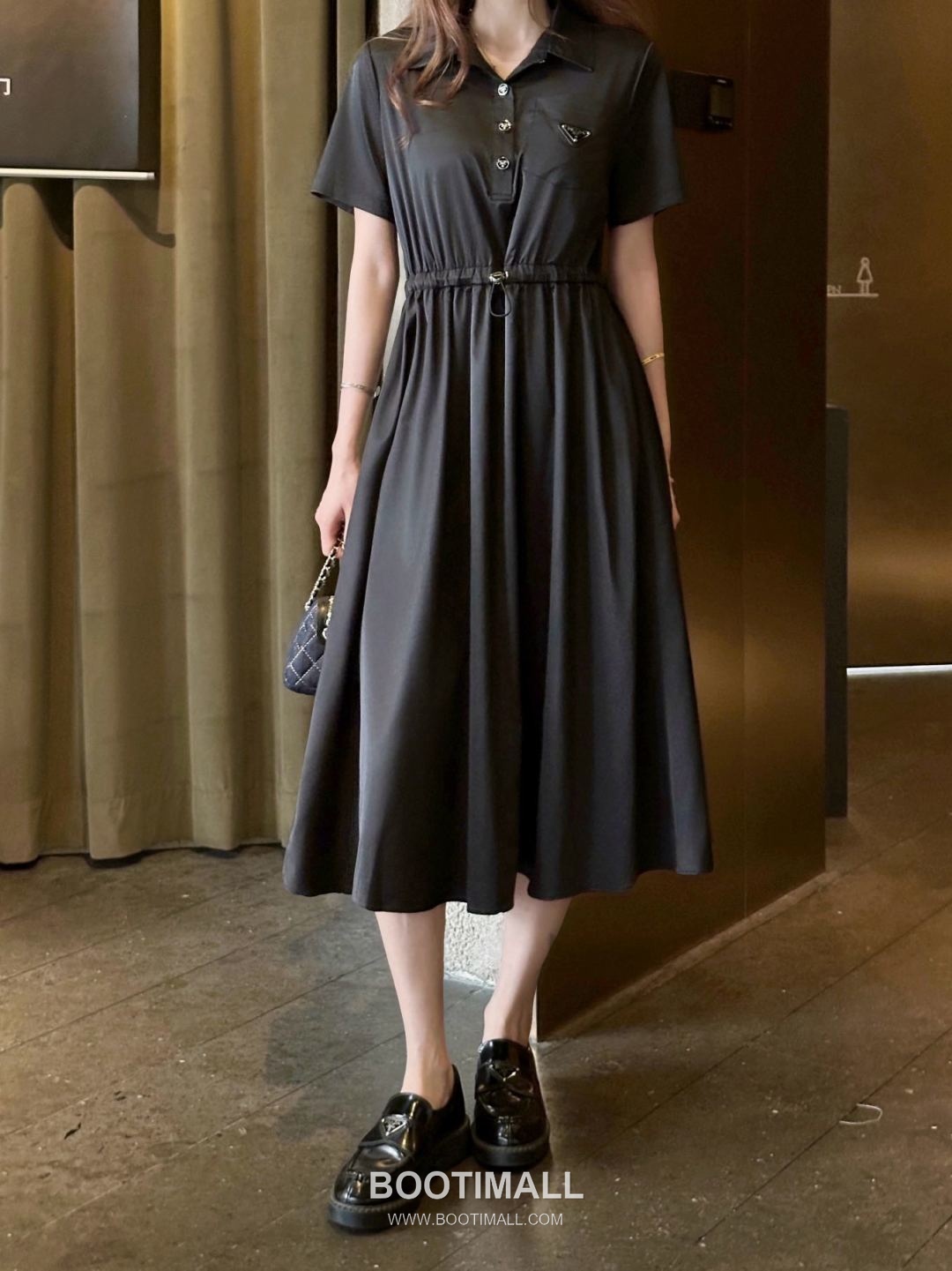 Prada SS26 Polyester Elastic Waist Short Sleeve One Piece 프라다 SS26 폴리에스터 밴딩 허리 반팔 블랙 원피스 6