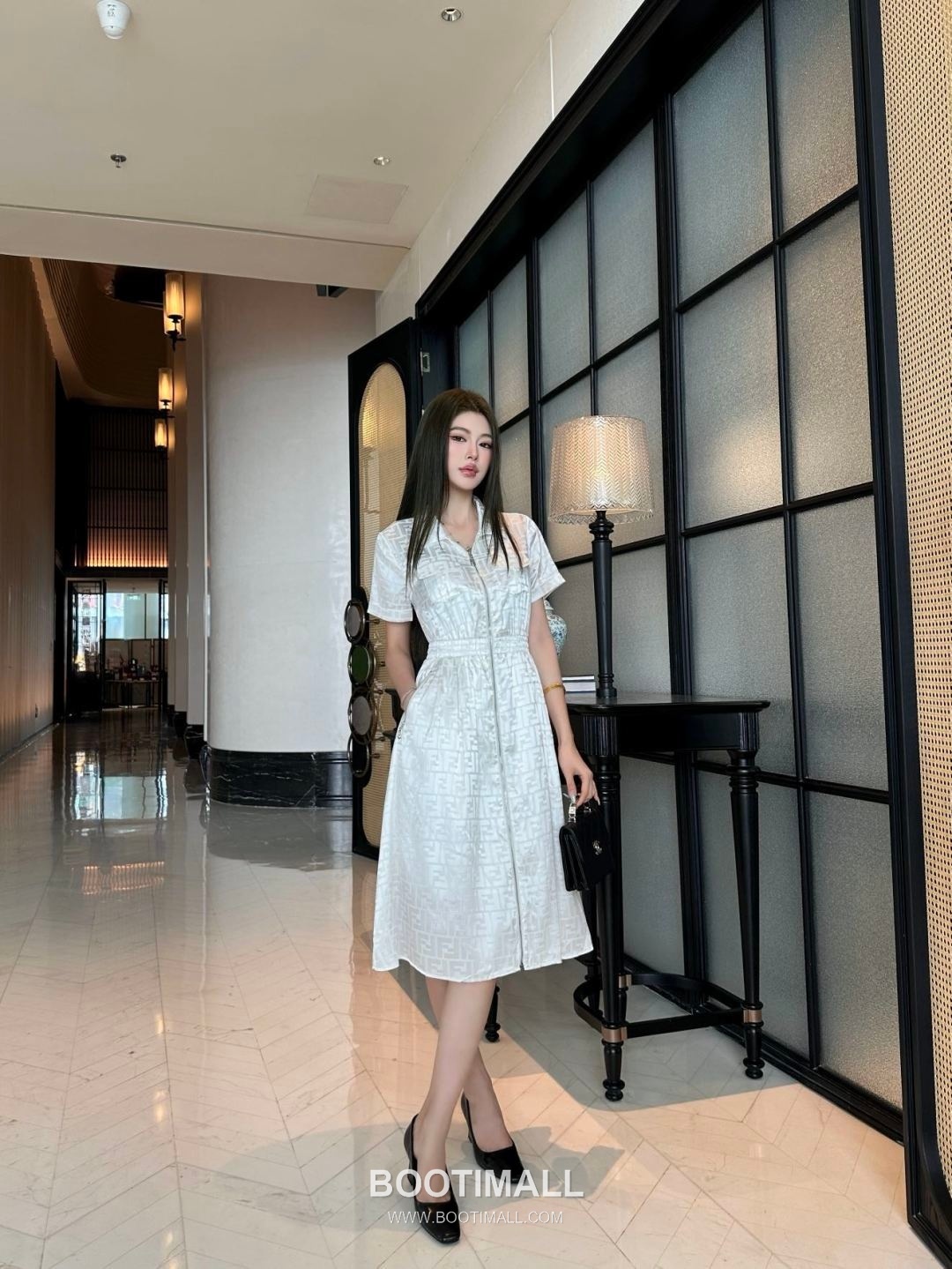 Fendi SS26 Acetate Jacquard Zip Collar Short Sleeve One Piece 펜디 SS26 아세테이트 자카드 집업 카라 블랙 원피스 1