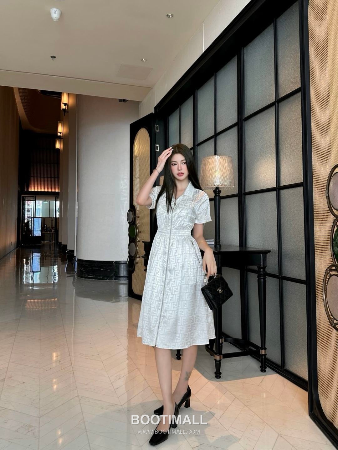 Fendi SS26 Acetate Jacquard Zip Collar Short Sleeve One Piece 펜디 SS26 아세테이트 자카드 집업 카라 블랙 원피스 2