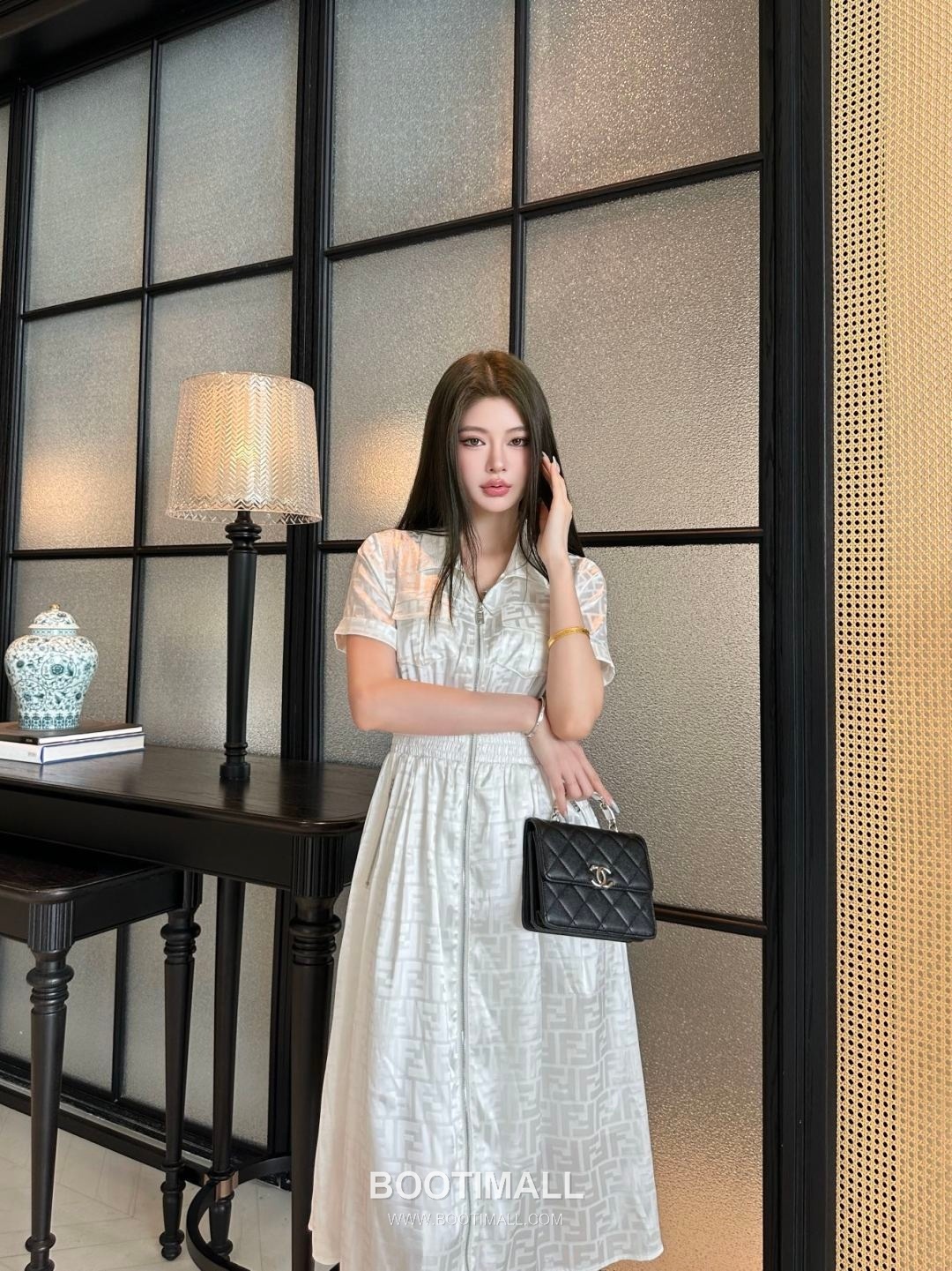 Fendi SS26 Acetate Jacquard Zip Collar Short Sleeve One Piece 펜디 SS26 아세테이트 자카드 집업 카라 블랙 원피스 3