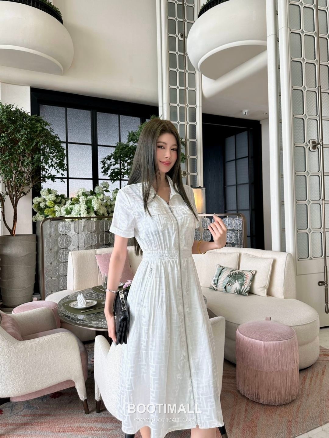 Fendi SS26 Acetate Jacquard Zip Collar Short Sleeve One Piece 펜디 SS26 아세테이트 자카드 집업 카라 블랙 원피스 5