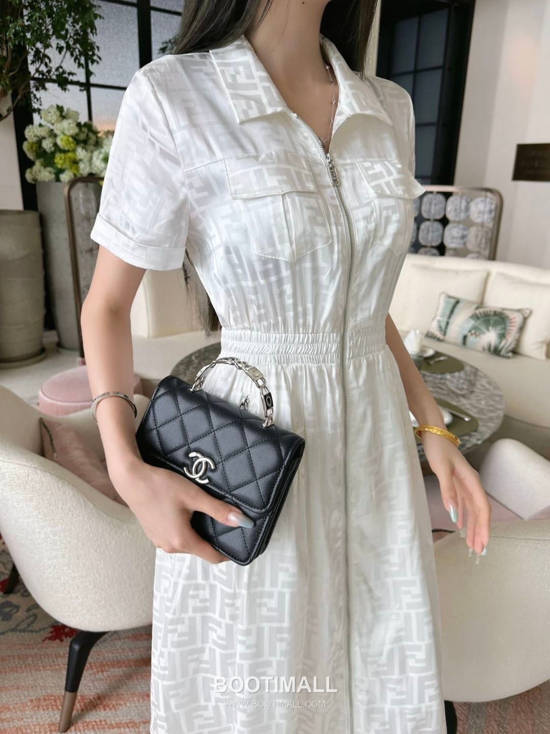 Fendi SS26 Acetate Jacquard Zip Collar Short Sleeve One Piece 펜디 SS26 아세테이트 자카드 집업 카라 블랙 원피스 6