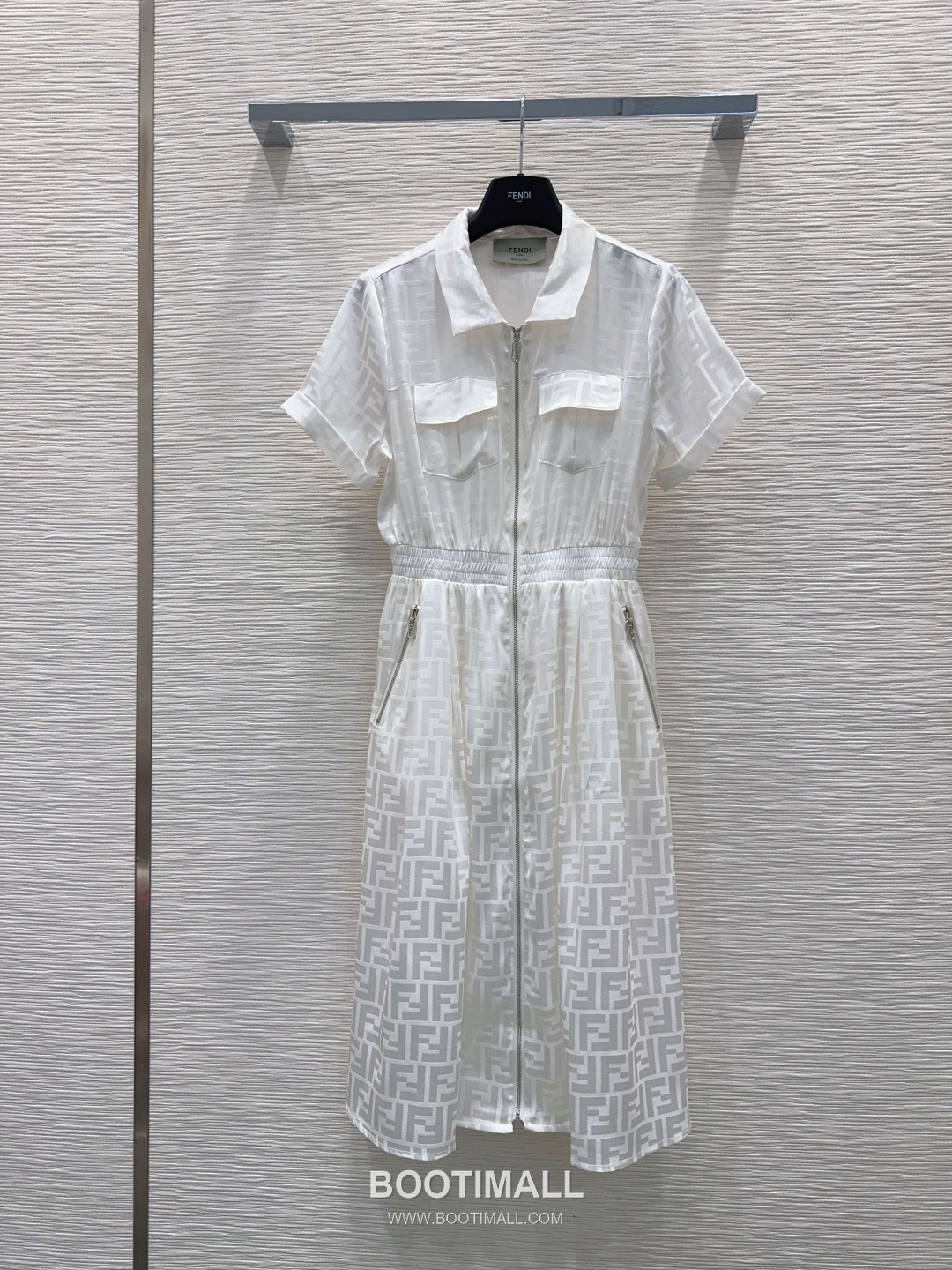 Fendi SS26 Acetate Jacquard Zip Collar Short Sleeve One Piece 펜디 SS26 아세테이트 자카드 집업 카라 블랙 원피스 10