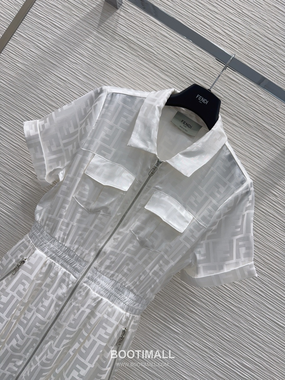 Fendi SS26 Acetate Jacquard Zip Collar Short Sleeve One Piece 펜디 SS26 아세테이트 자카드 집업 카라 블랙 원피스 11