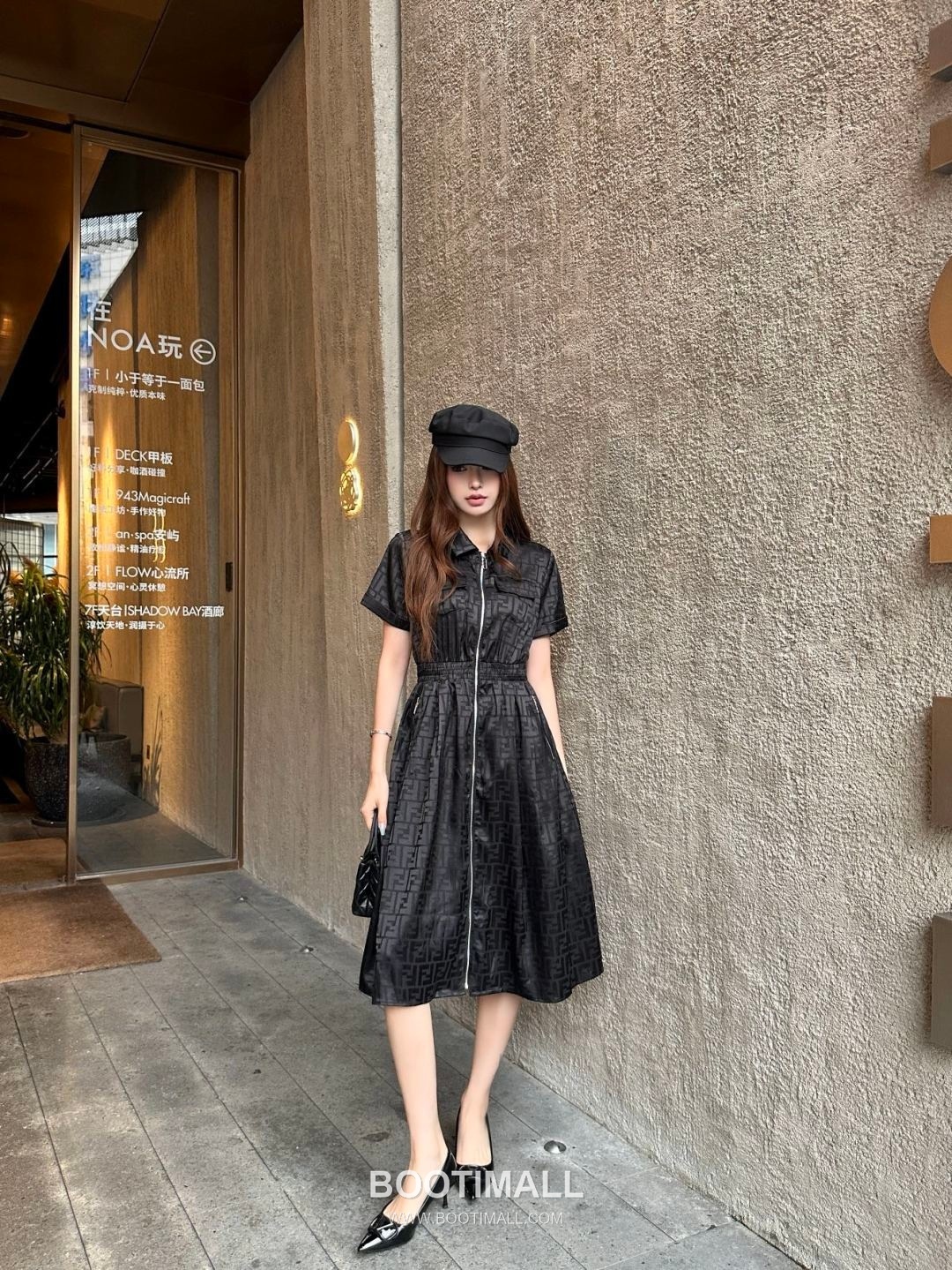 Fendi SS26 Acetate Jacquard Zip Collar Short Sleeve One Piece 펜디 SS26 아세테이트 자카드 집업 카라 블랙 원피스 1