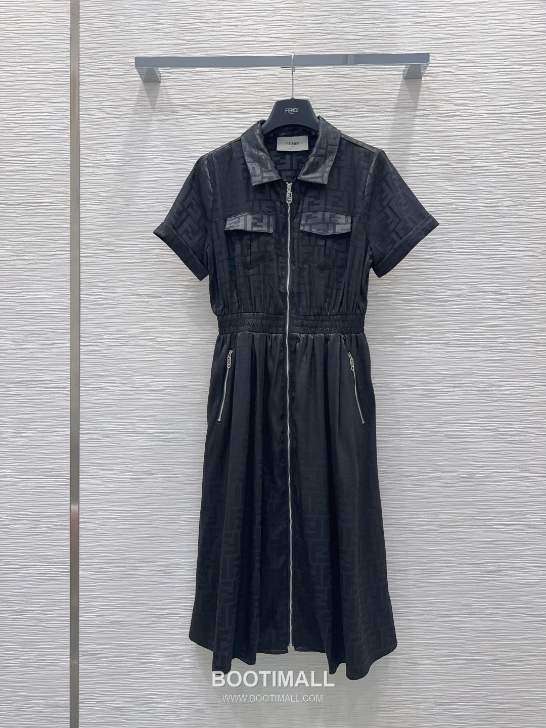 Fendi SS26 Acetate Jacquard Zip Collar Short Sleeve One Piece 펜디 SS26 아세테이트 자카드 집업 카라 블랙 원피스 10