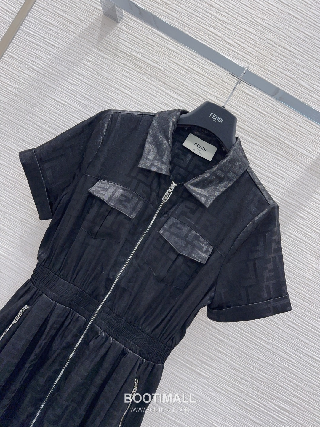 Fendi SS26 Acetate Jacquard Zip Collar Short Sleeve One Piece 펜디 SS26 아세테이트 자카드 집업 카라 블랙 원피스 11