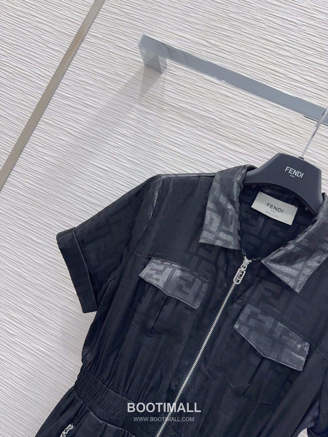 Fendi SS26 Acetate Jacquard Zip Collar Short Sleeve One Piece 펜디 SS26 아세테이트 자카드 집업 카라 블랙 원피스 12