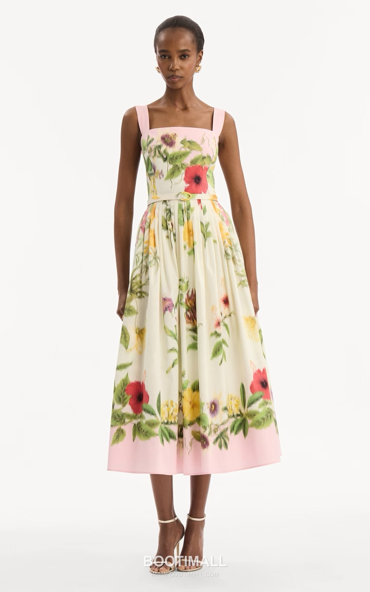 Oscar de la Renta SS26 Cotton Pleated Print Sleeveless One Piece 오스카드라렌타 SS26 코튼 플리츠 프린트 핑크 원피스 1