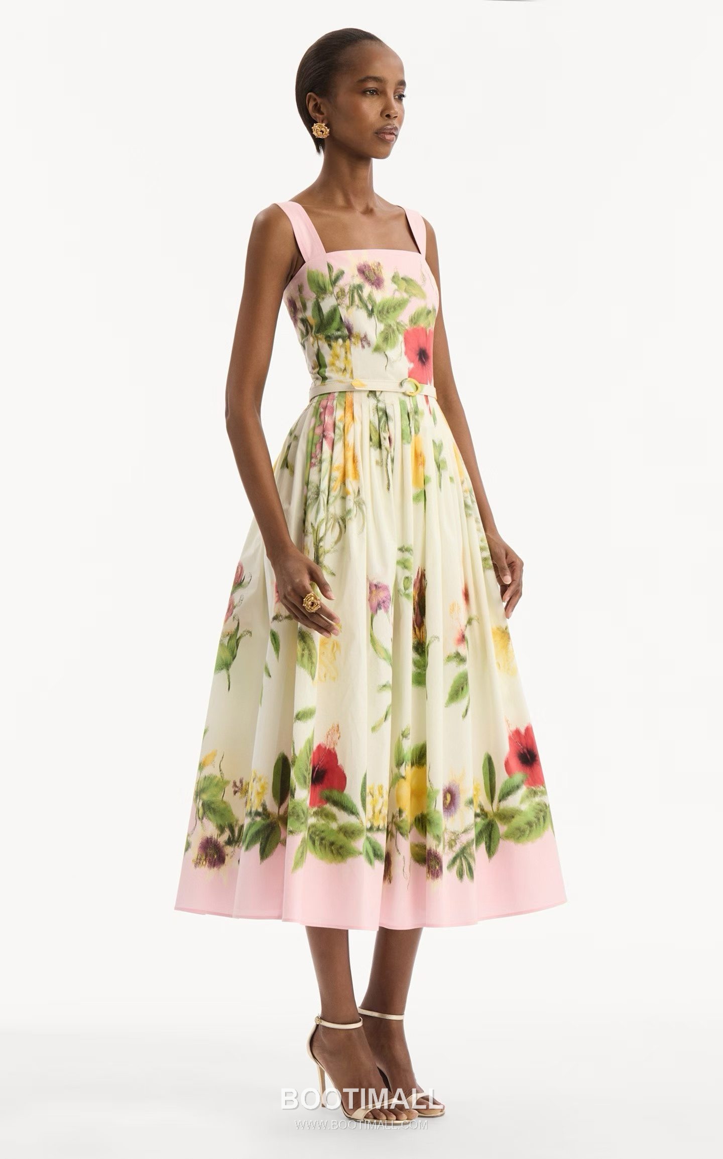 Oscar de la Renta SS26 Cotton Pleated Print Sleeveless One Piece 오스카드라렌타 SS26 코튼 플리츠 프린트 핑크 원피스 2