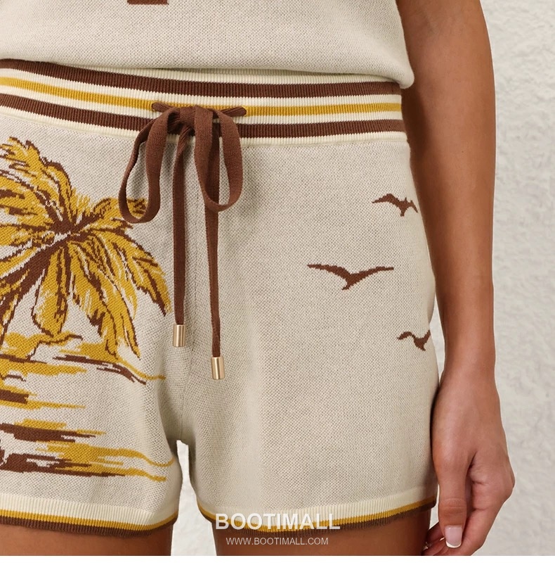 Zimmermann SS26 Knit Jacquard Palm Tree Short Sleeve Shorts Set 짐머만 SS26 니트 자카드 야자수 반팔 브라운 쇼츠 셋업 3