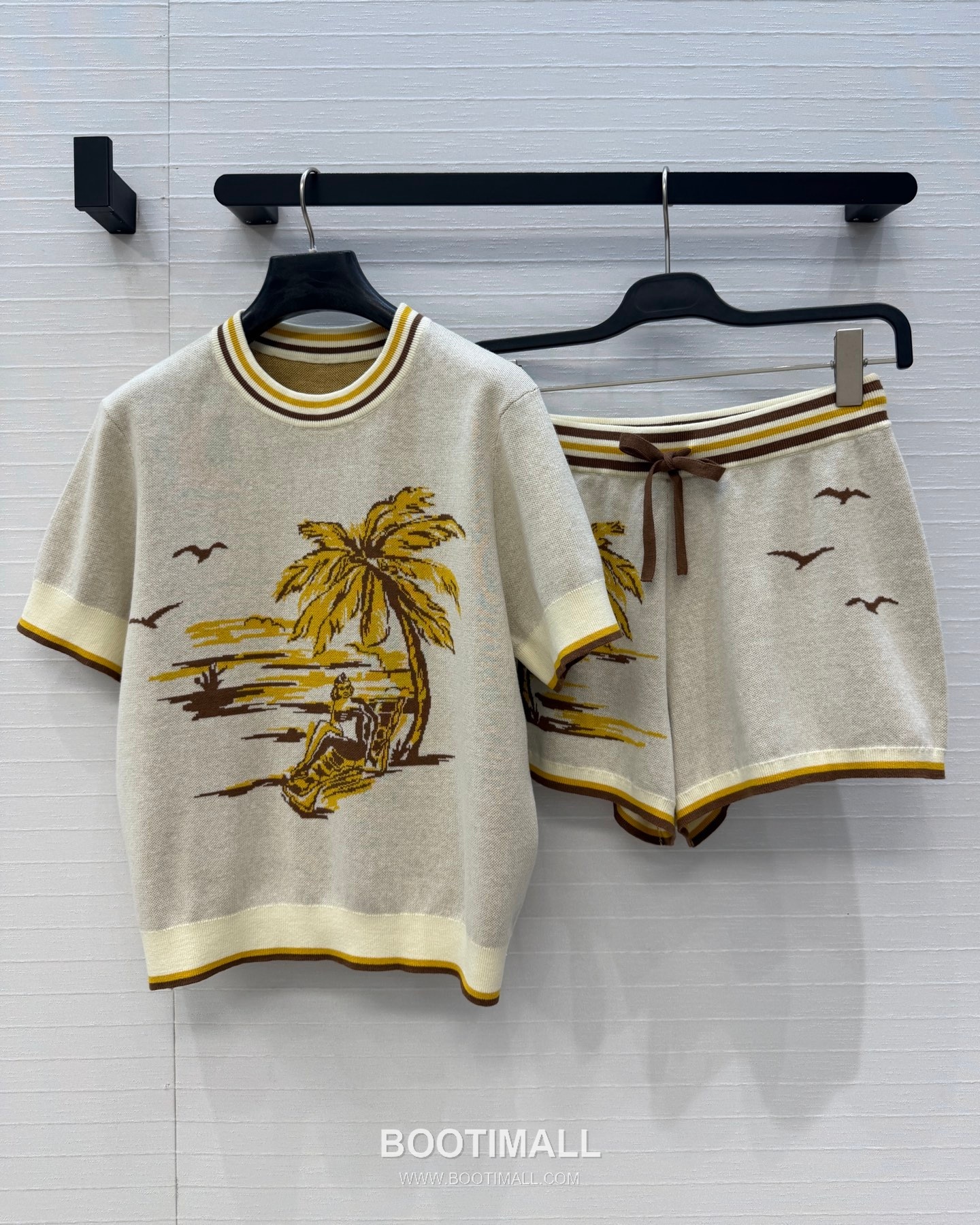 Zimmermann SS26 Knit Jacquard Palm Tree Short Sleeve Shorts Set 짐머만 SS26 니트 자카드 야자수 반팔 브라운 쇼츠 셋업 4