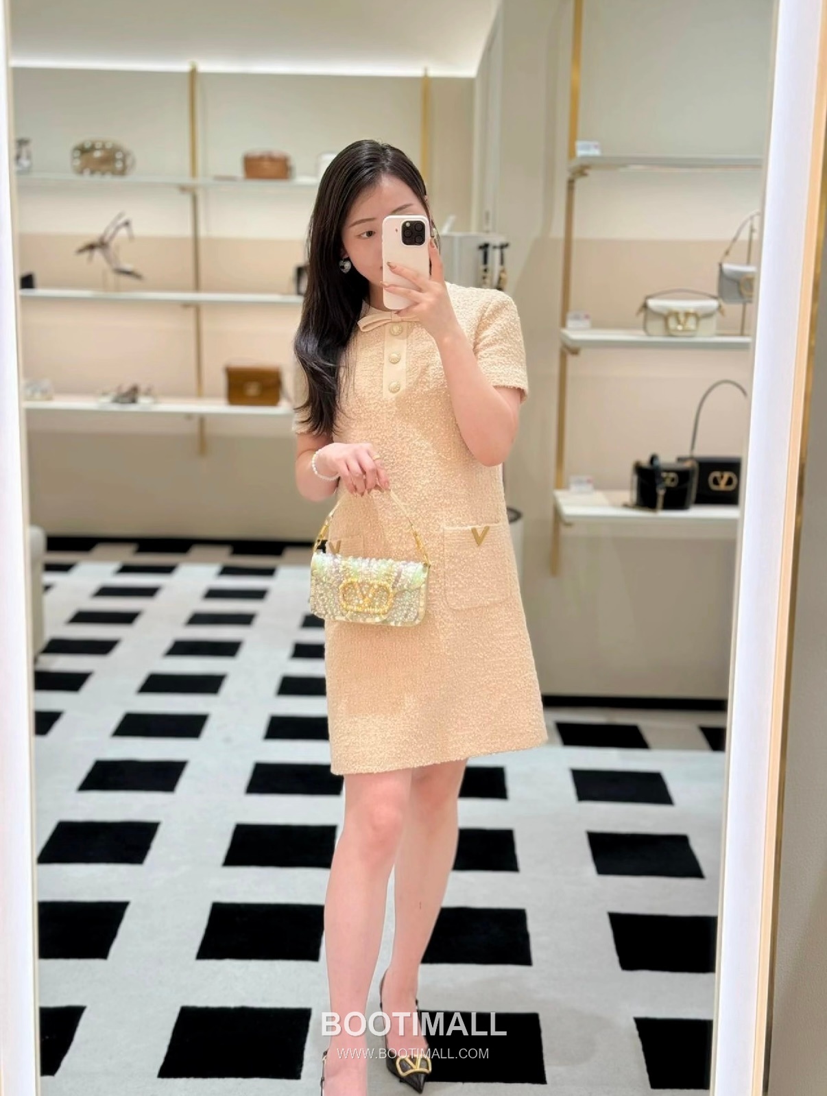 Valentino SS26 Tweed Bow Short Sleeve One Piece 발렌티노 SS26 트위드 리본 반팔 핑크 원피스 2