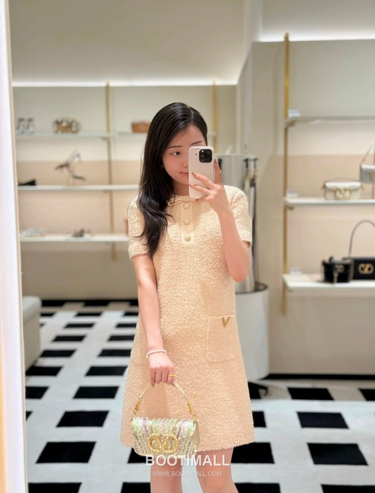 Valentino SS26 Tweed Bow Short Sleeve One Piece 발렌티노 SS26 트위드 리본 반팔 핑크 원피스 3