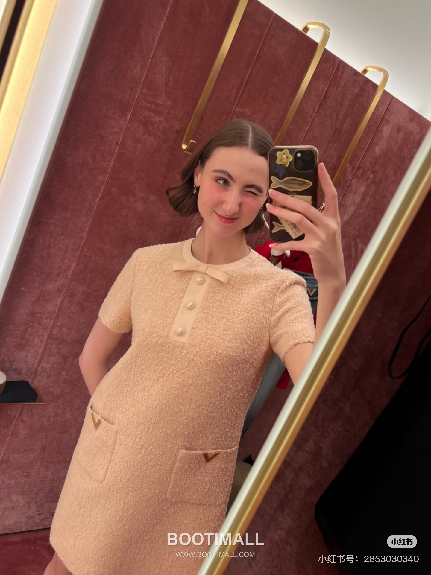 Valentino SS26 Tweed Bow Short Sleeve One Piece 발렌티노 SS26 트위드 리본 반팔 핑크 원피스 5