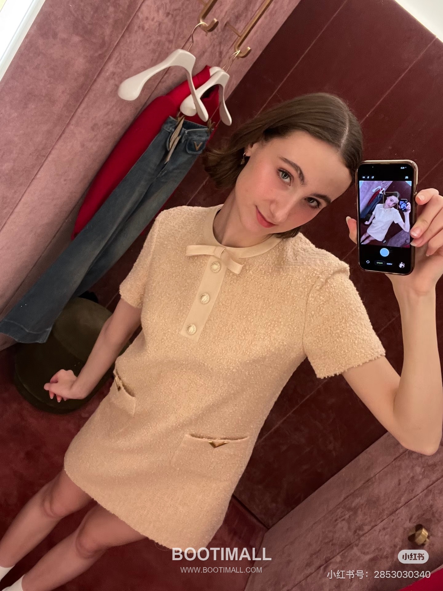 Valentino SS26 Tweed Bow Short Sleeve One Piece 발렌티노 SS26 트위드 리본 반팔 핑크 원피스 6