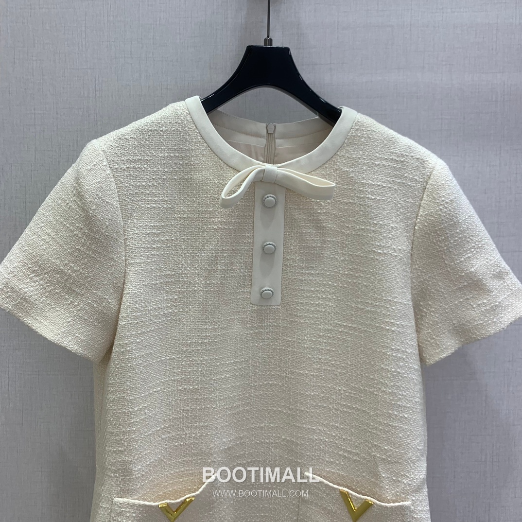 Valentino SS26 Tweed Bow Short Sleeve One Piece 발렌티노 SS26 트위드 리본 반팔 핑크 원피스 10