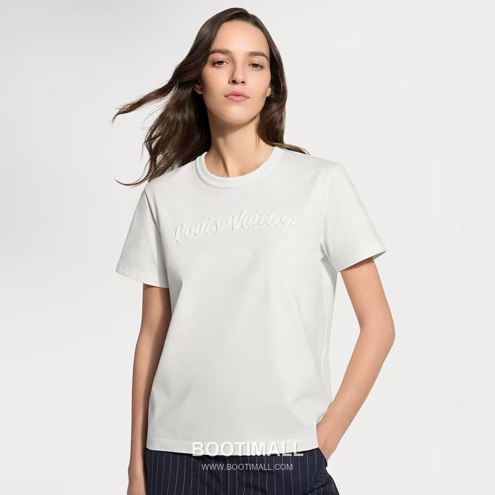 Louis Vuitton SS26 Cotton Embroidered Relief Logo T-Shirt 루이비통 SS26 코튼 자수 릴리프 로고 화이트 티셔츠 5