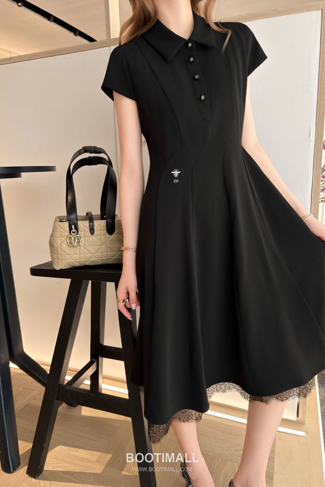 Dior SS26 Polyester Structured Fit Short Sleeve One Piece 디올 SS26 폴리에스터 구조핏 반팔 블랙 원피스 5