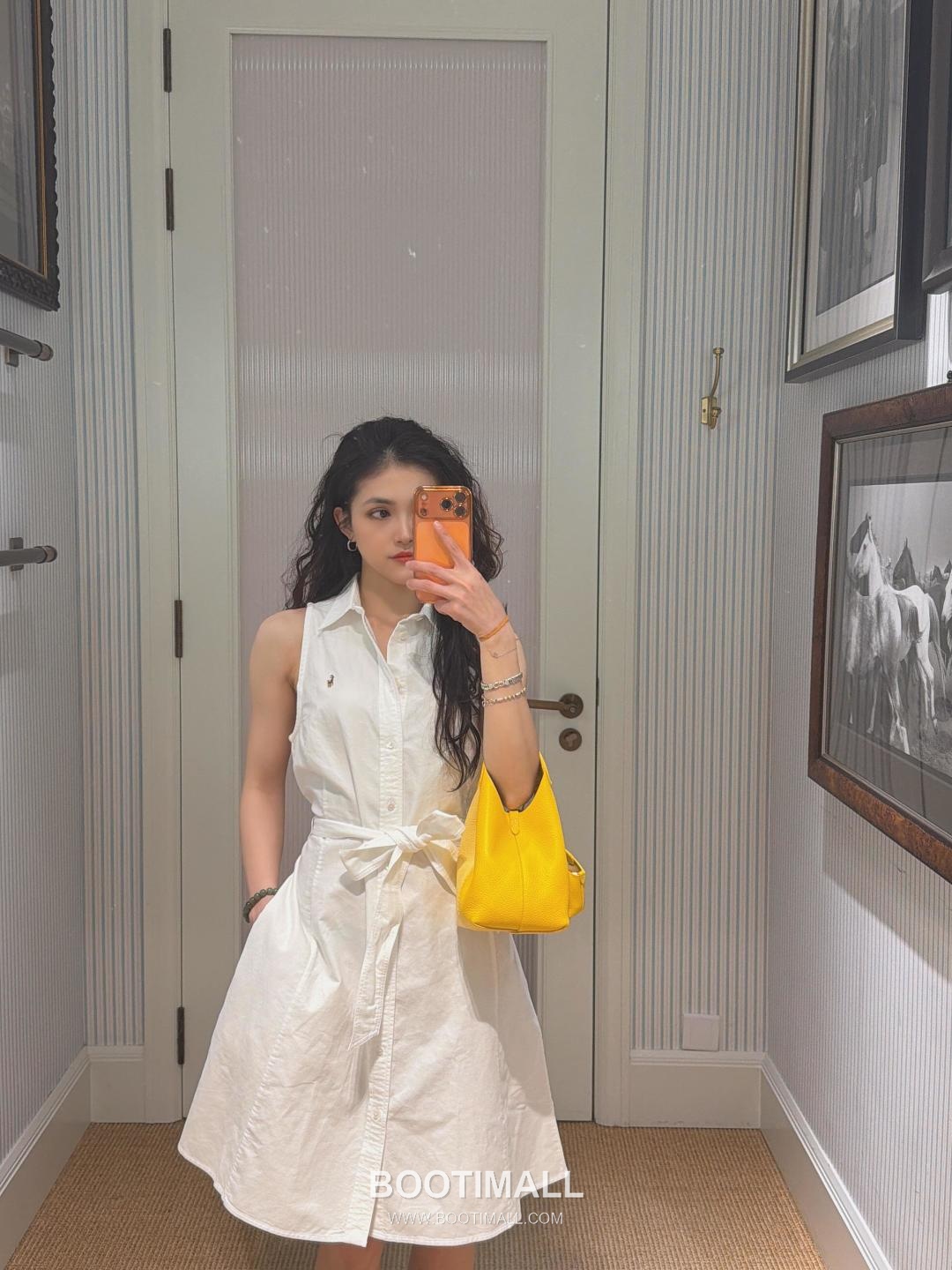 Polo Ralph Lauren SS26 Cotton Pony Embroidered Belted One Piece 폴로랄프로렌 SS26 코튼 포니 자수 벨트 옐로우 원피스 2