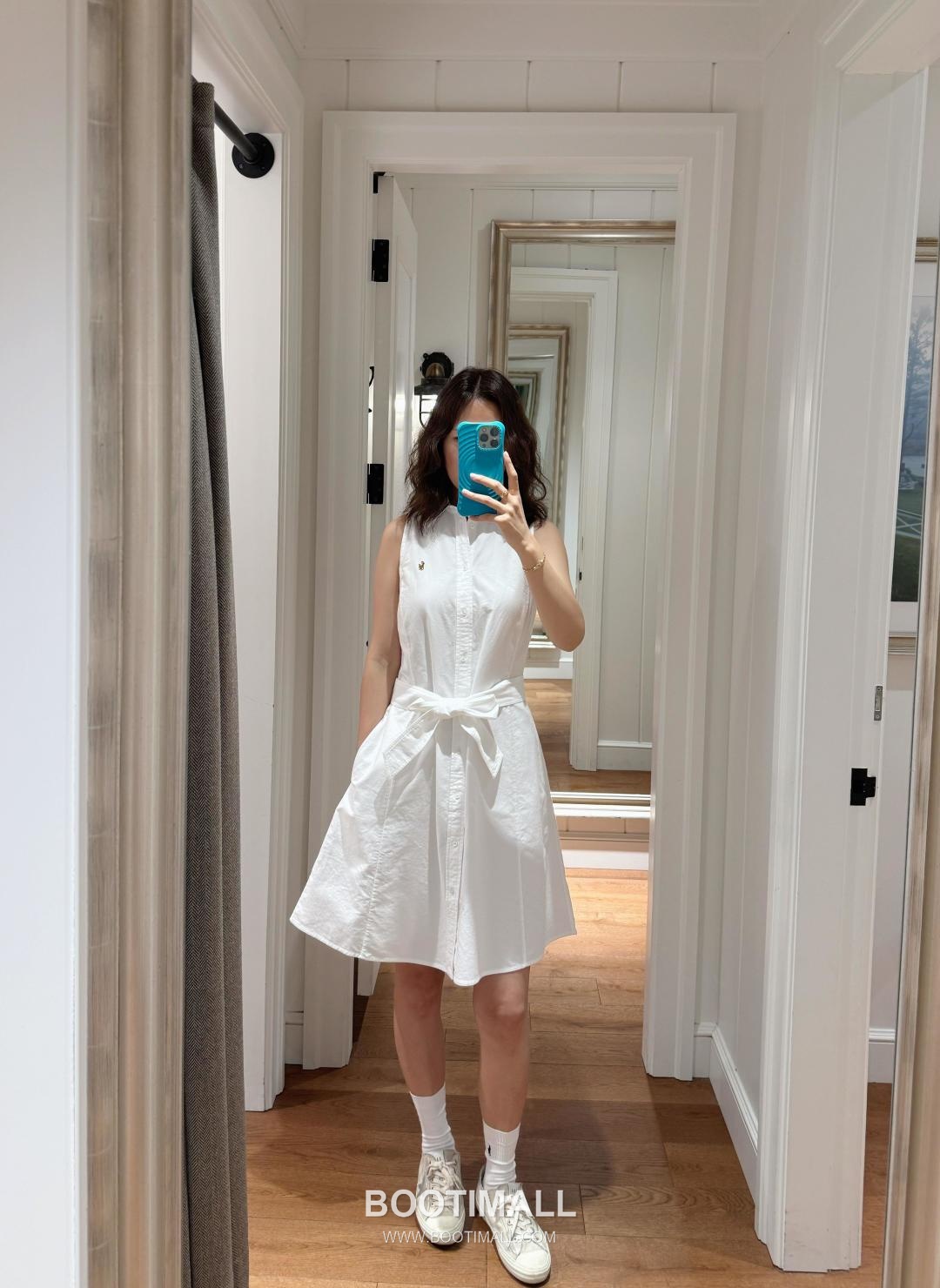 Polo Ralph Lauren SS26 Cotton Pony Embroidered Belted One Piece 폴로랄프로렌 SS26 코튼 포니 자수 벨트 옐로우 원피스 3