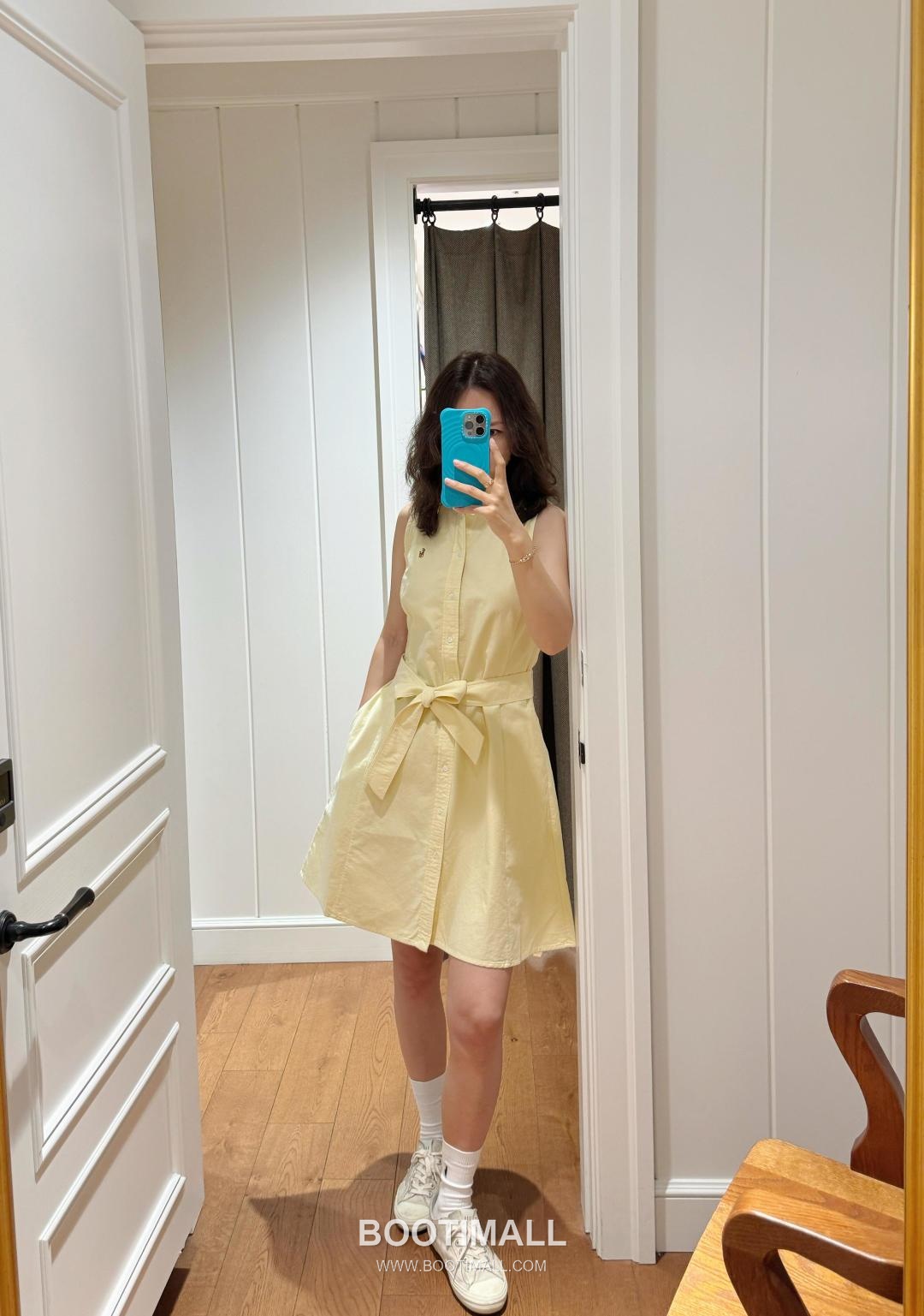 Polo Ralph Lauren SS26 Cotton Pony Embroidered Belted One Piece 폴로랄프로렌 SS26 코튼 포니 자수 벨트 옐로우 원피스 8