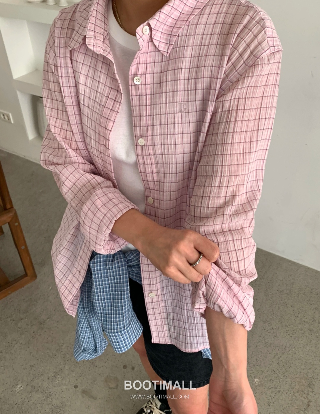 Lacoste SS26 Cotton Check Logo Embroidered Shirt 라코스테 SS26 코튼 체크 로고 자수 블루 셔츠 1