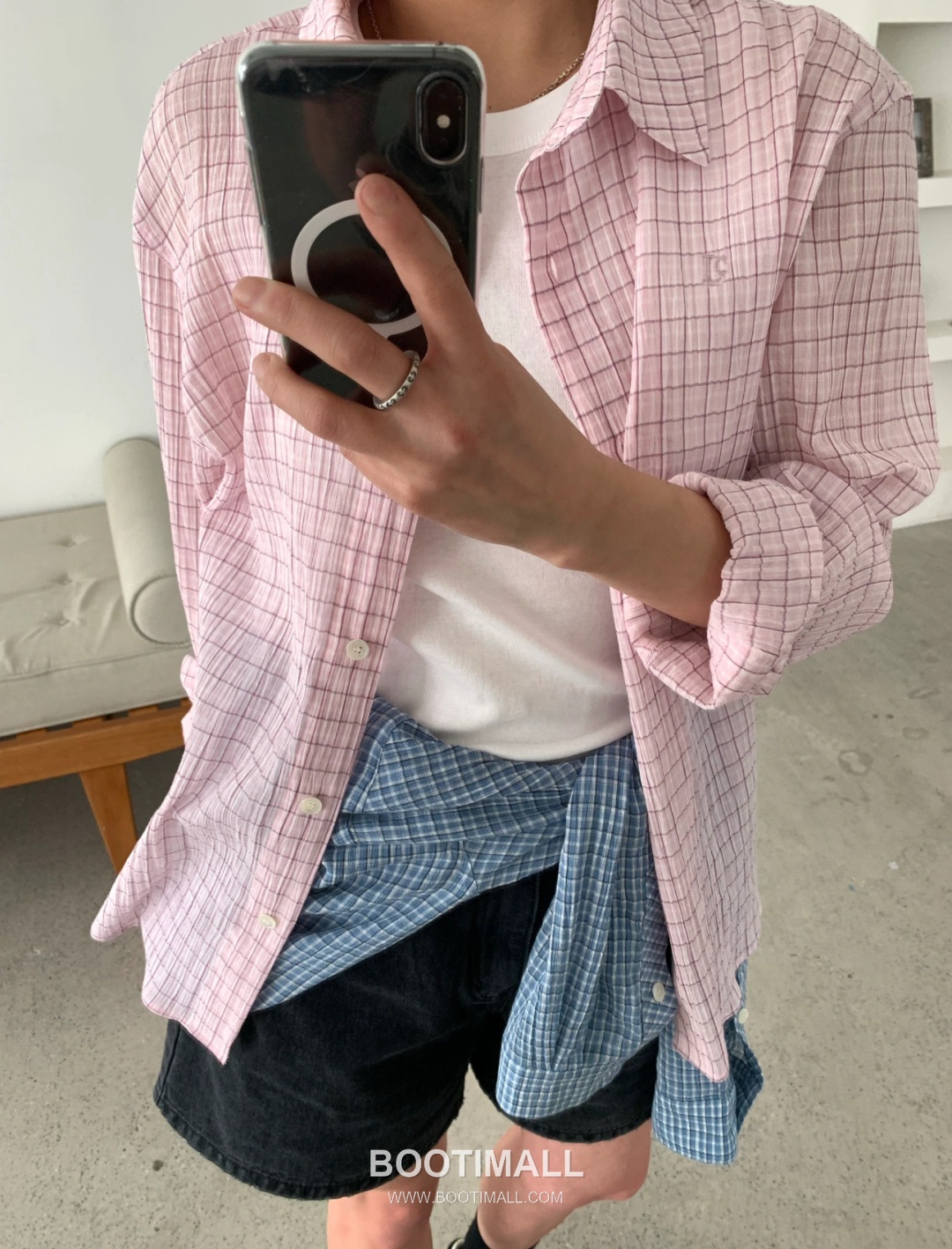 Lacoste SS26 Cotton Check Logo Embroidered Shirt 라코스테 SS26 코튼 체크 로고 자수 블루 셔츠 8