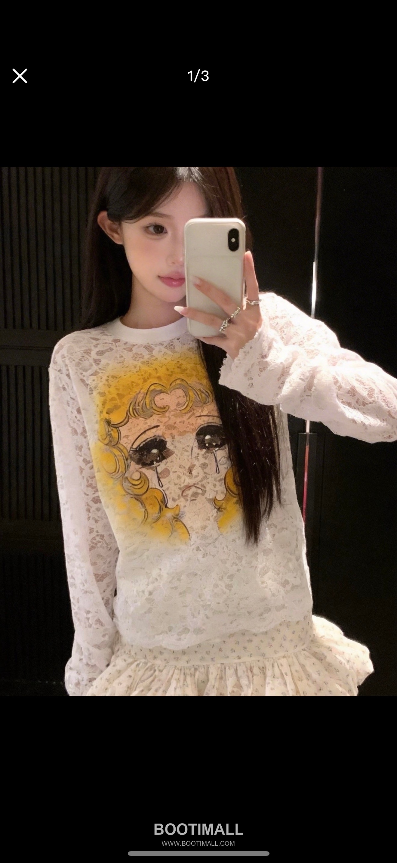 Pushbutton SS26 Polyester Lace Long Sleeve T-Shirt Graphic Print 푸시버튼 SS26 폴리에스터 레이스 긴팔 티셔츠 그래픽 프린트 화이트 티셔츠 7