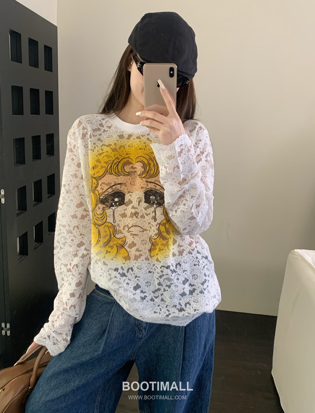Pushbutton SS26 Polyester Lace Long Sleeve T-Shirt Graphic Print 푸시버튼 SS26 폴리에스터 레이스 긴팔 티셔츠 그래픽 프린트 화이트 티셔츠 10