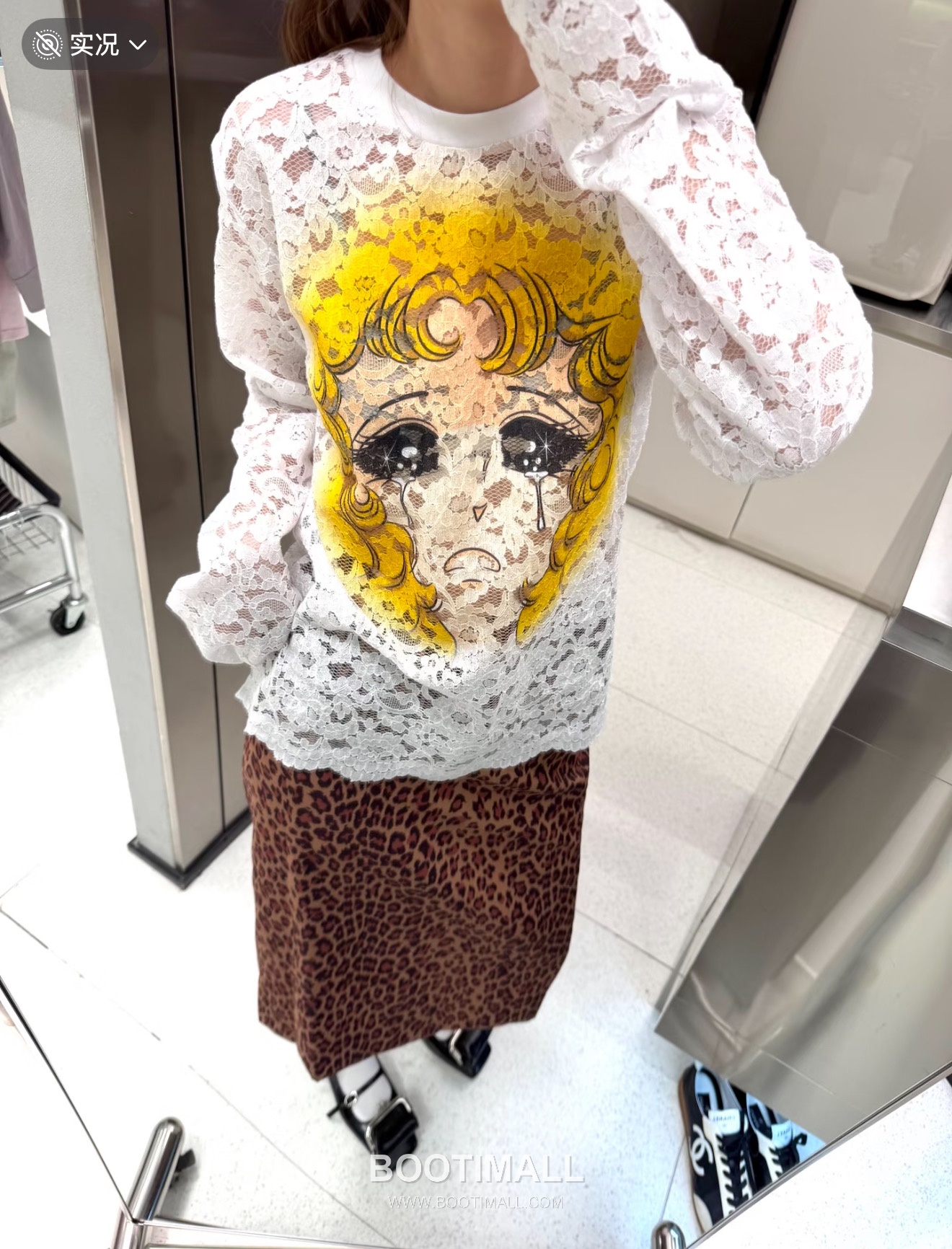 Pushbutton SS26 Polyester Lace Long Sleeve T-Shirt Graphic Print 푸시버튼 SS26 폴리에스터 레이스 긴팔 티셔츠 그래픽 프린트 화이트 티셔츠 11