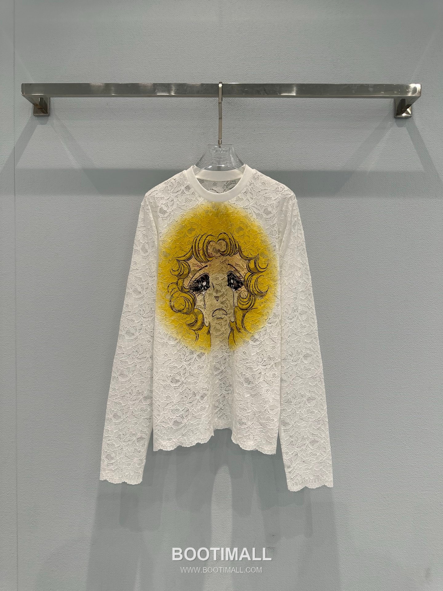 Pushbutton SS26 Polyester Lace Long Sleeve T-Shirt Graphic Print 푸시버튼 SS26 폴리에스터 레이스 긴팔 티셔츠 그래픽 프린트 화이트 티셔츠 14