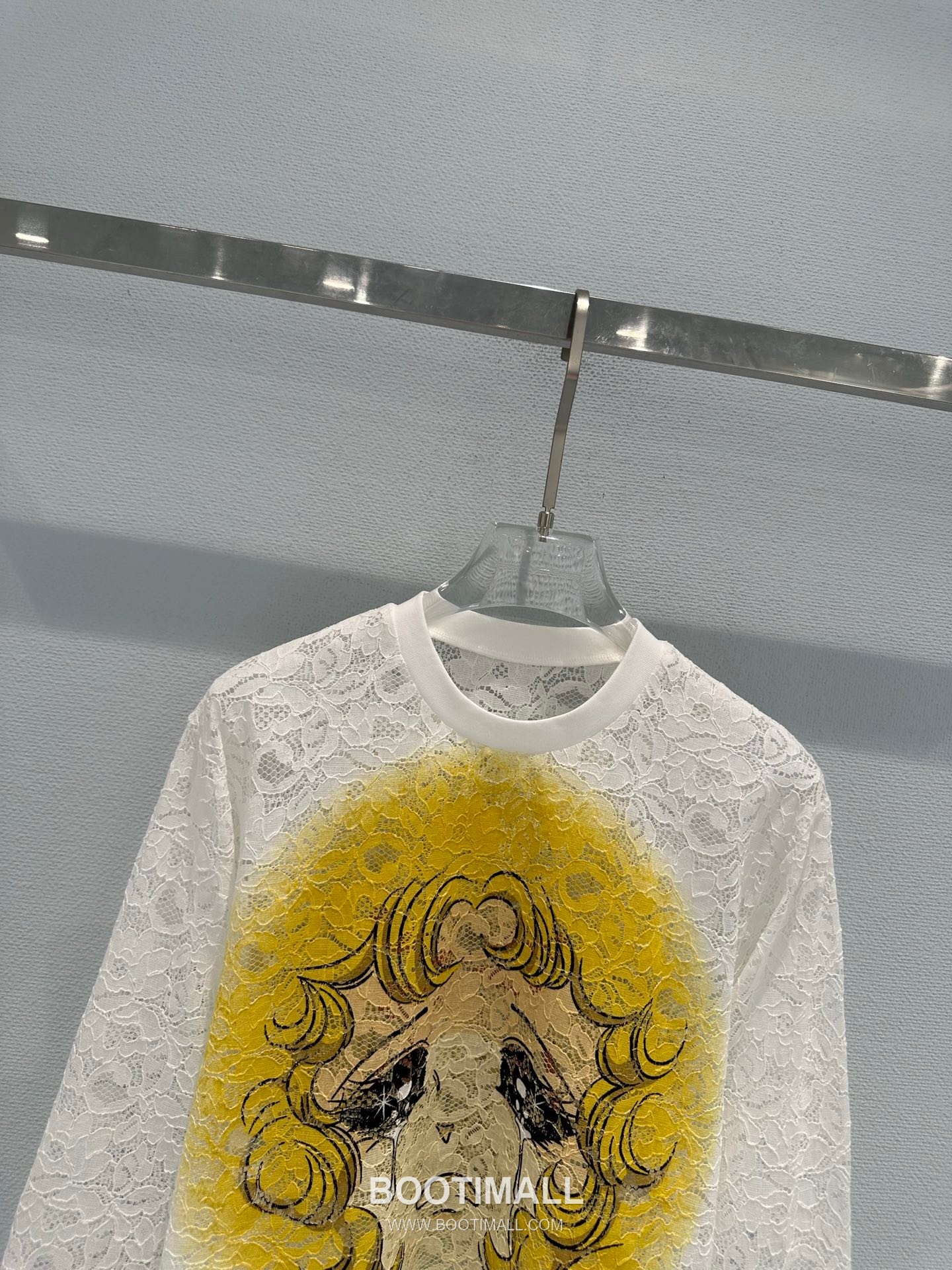 Pushbutton SS26 Polyester Lace Long Sleeve T-Shirt Graphic Print 푸시버튼 SS26 폴리에스터 레이스 긴팔 티셔츠 그래픽 프린트 화이트 티셔츠 15