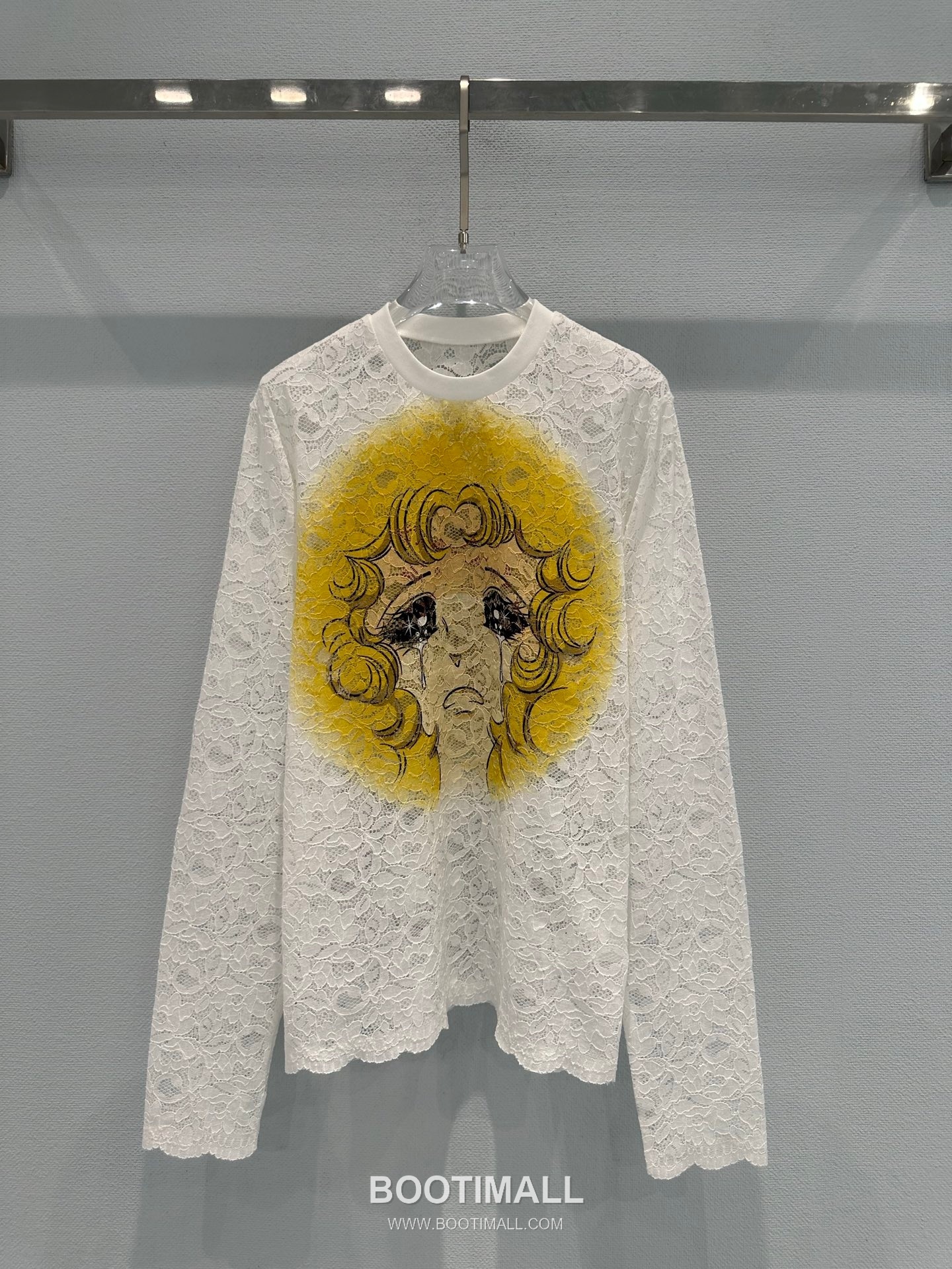 Pushbutton SS26 Polyester Lace Long Sleeve T-Shirt Graphic Print 푸시버튼 SS26 폴리에스터 레이스 긴팔 티셔츠 그래픽 프린트 화이트 티셔츠 16