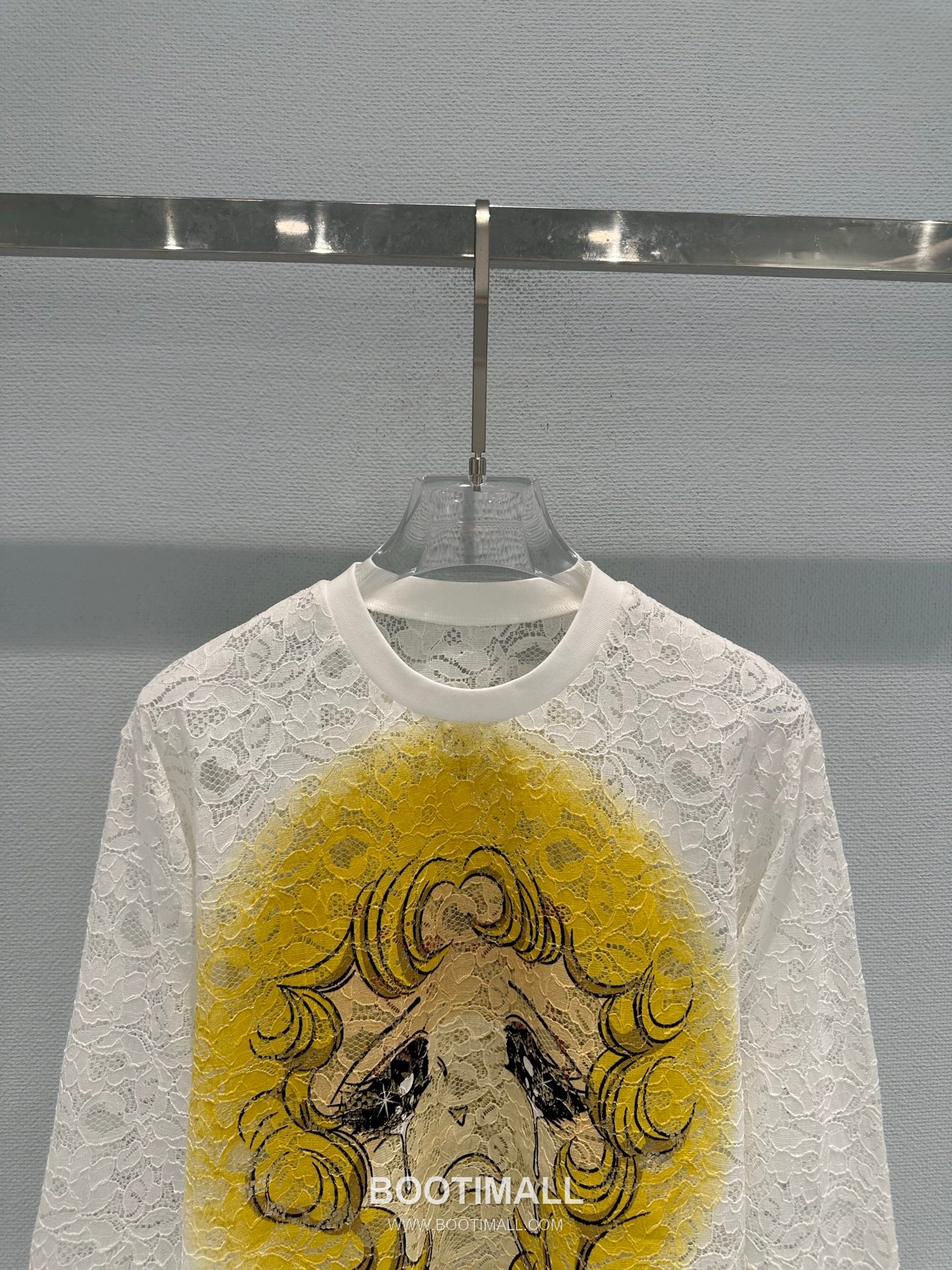 Pushbutton SS26 Polyester Lace Long Sleeve T-Shirt Graphic Print 푸시버튼 SS26 폴리에스터 레이스 긴팔 티셔츠 그래픽 프린트 화이트 티셔츠 17