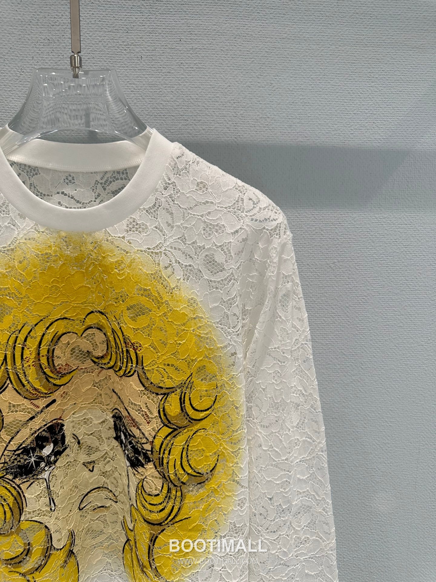 Pushbutton SS26 Polyester Lace Long Sleeve T-Shirt Graphic Print 푸시버튼 SS26 폴리에스터 레이스 긴팔 티셔츠 그래픽 프린트 화이트 티셔츠 19