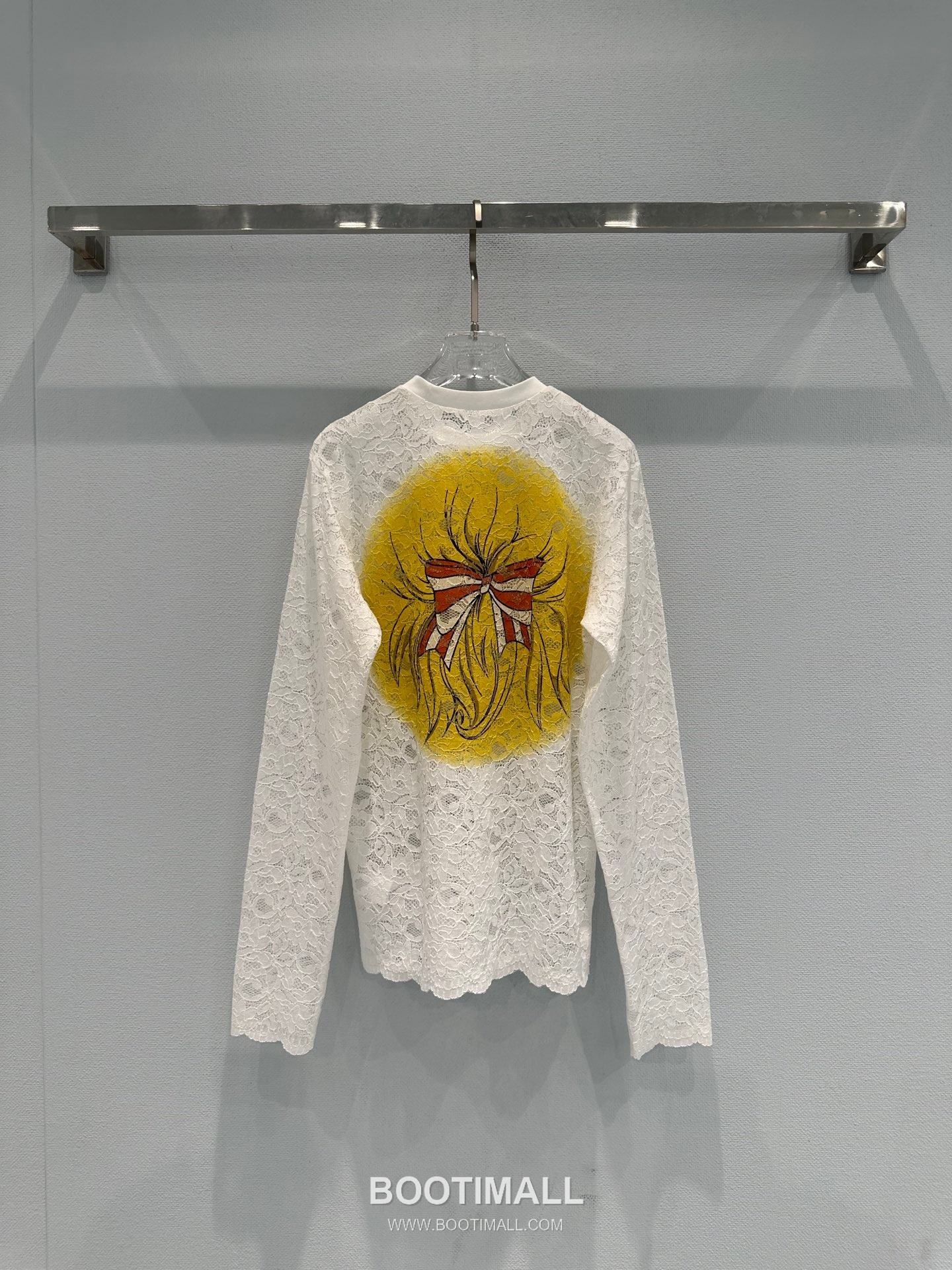 Pushbutton SS26 Polyester Lace Long Sleeve T-Shirt Graphic Print 푸시버튼 SS26 폴리에스터 레이스 긴팔 티셔츠 그래픽 프린트 화이트 티셔츠 21