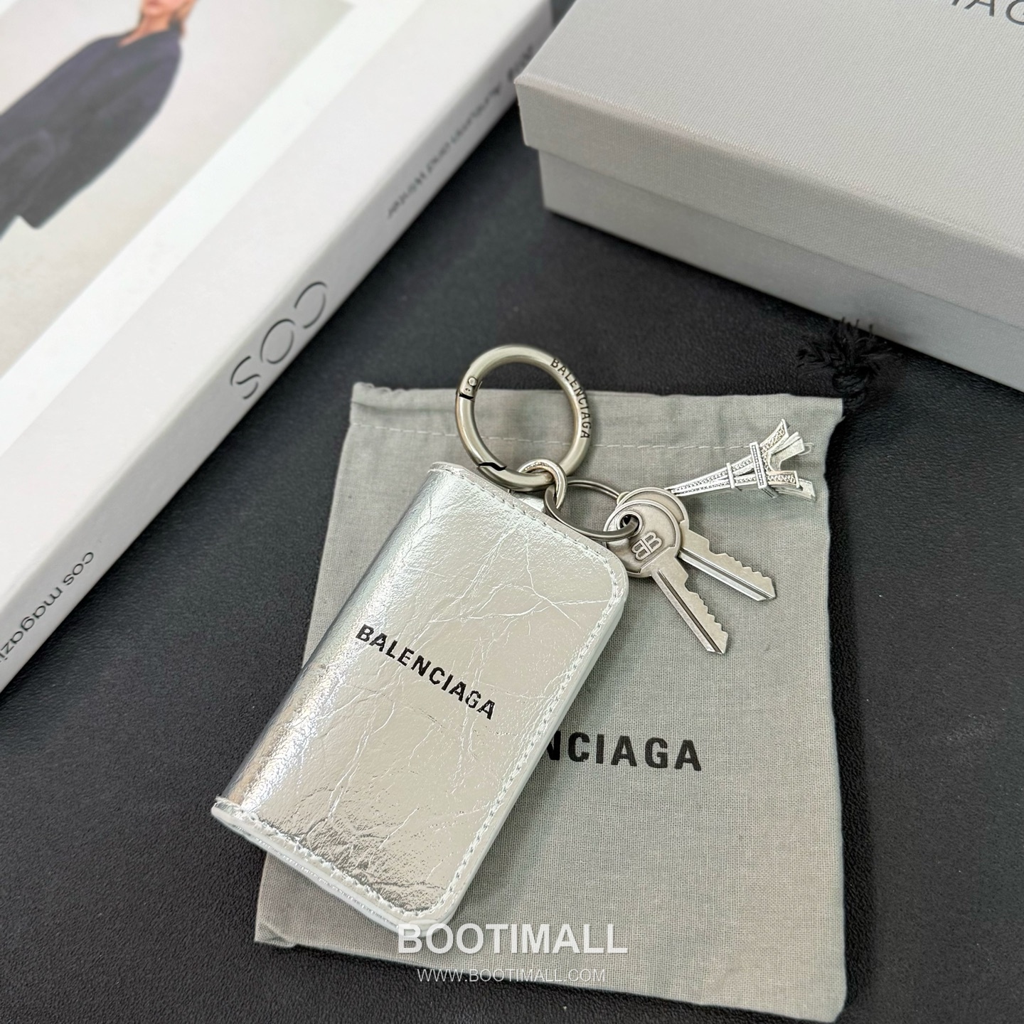 발렌시아가 에펠타워 카드 슬롯 레더 블랙 키링 카드지갑 Balenciaga Eiffel Tower Card Slot Leather Black Keyring Card Holder 10cm 2