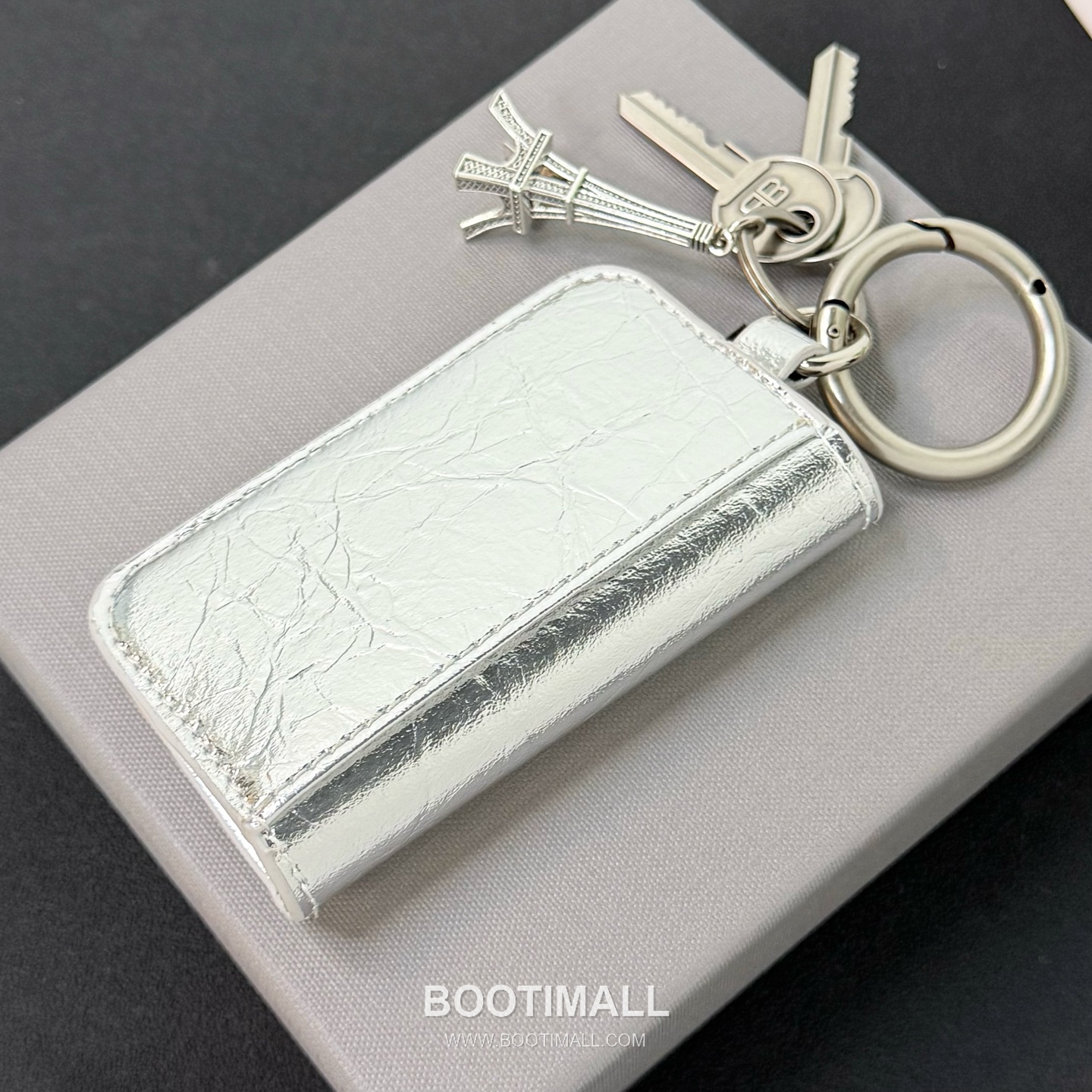 발렌시아가 에펠타워 카드 슬롯 레더 블랙 키링 카드지갑 Balenciaga Eiffel Tower Card Slot Leather Black Keyring Card Holder 10cm 6