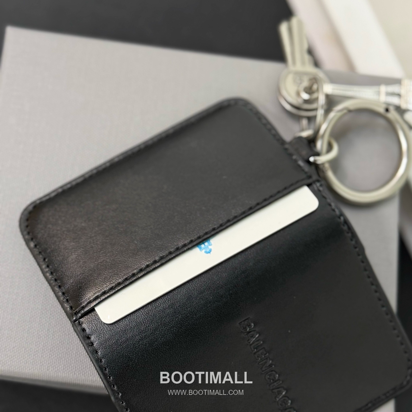 발렌시아가 에펠타워 카드 슬롯 레더 블랙 키링 카드지갑 Balenciaga Eiffel Tower Card Slot Leather Black Keyring Card Holder 10cm 20