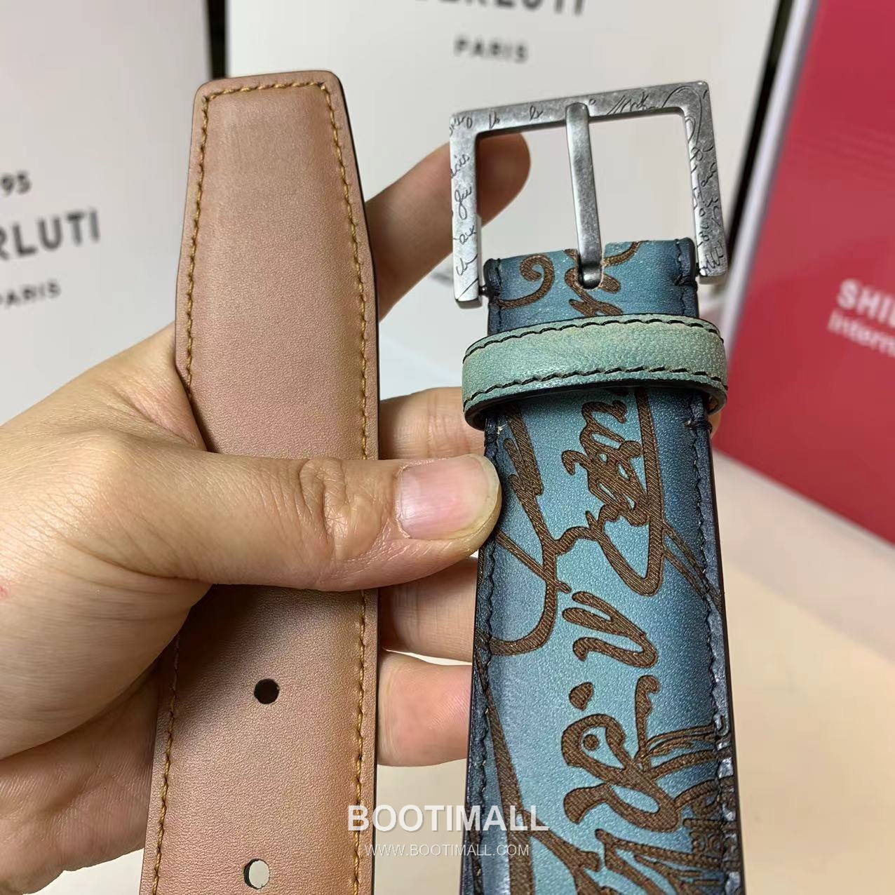 벨루티 베네치아 카프스킨 블랙 브라운 리버서블 벨트 핀버클 파티나 염색 Berluti Venezia Calfskin Reversible Belt with Pin Buckle Patina Black Brown 3.5cm 4