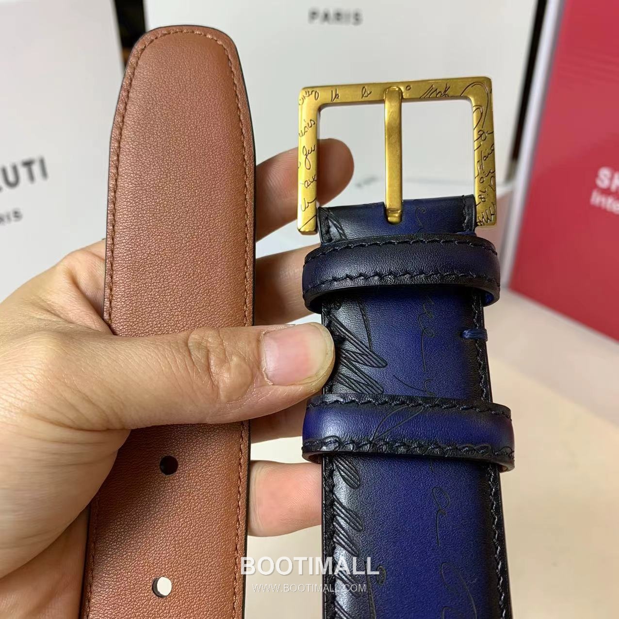 벨루티 베네치아 카프스킨 블랙 브라운 리버서블 벨트 핀버클 파티나 염색 Berluti Venezia Calfskin Reversible Belt with Pin Buckle Patina Black Brown 3.5cm 3