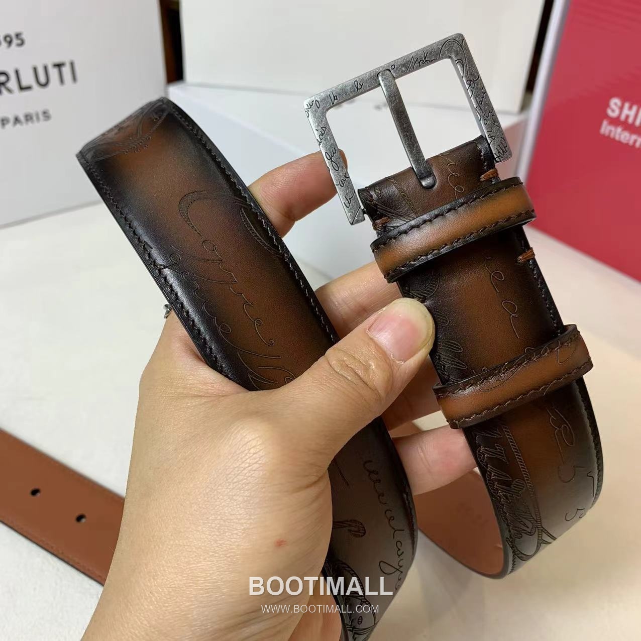 벨루티 베네치아 카프스킨 블랙 브라운 리버서블 벨트 핀버클 파티나 염색 Berluti Venezia Calfskin Reversible Belt with Pin Buckle Patina Black Brown 3.5cm 2