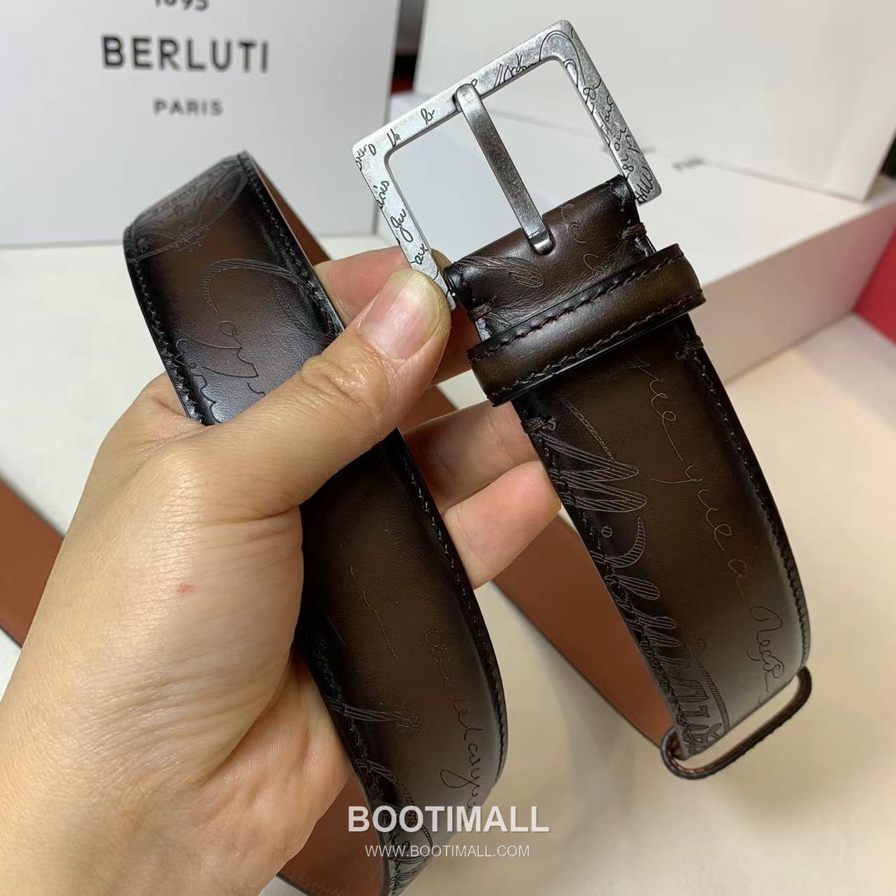 벨루티 베네치아 카프스킨 블랙 브라운 리버서블 벨트 핀버클 파티나 염색 Berluti Venezia Calfskin Reversible Belt with Pin Buckle Patina Black Brown 3.5cm 2