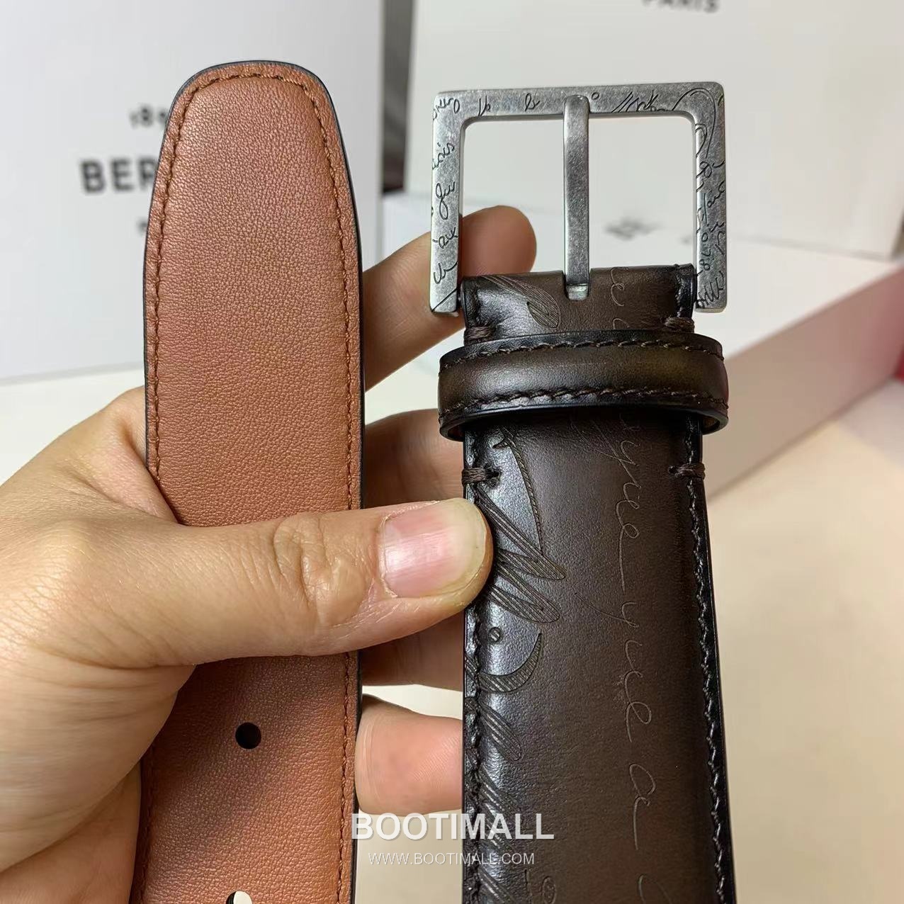 벨루티 베네치아 카프스킨 블랙 브라운 리버서블 벨트 핀버클 파티나 염색 Berluti Venezia Calfskin Reversible Belt with Pin Buckle Patina Black Brown 3.5cm 3
